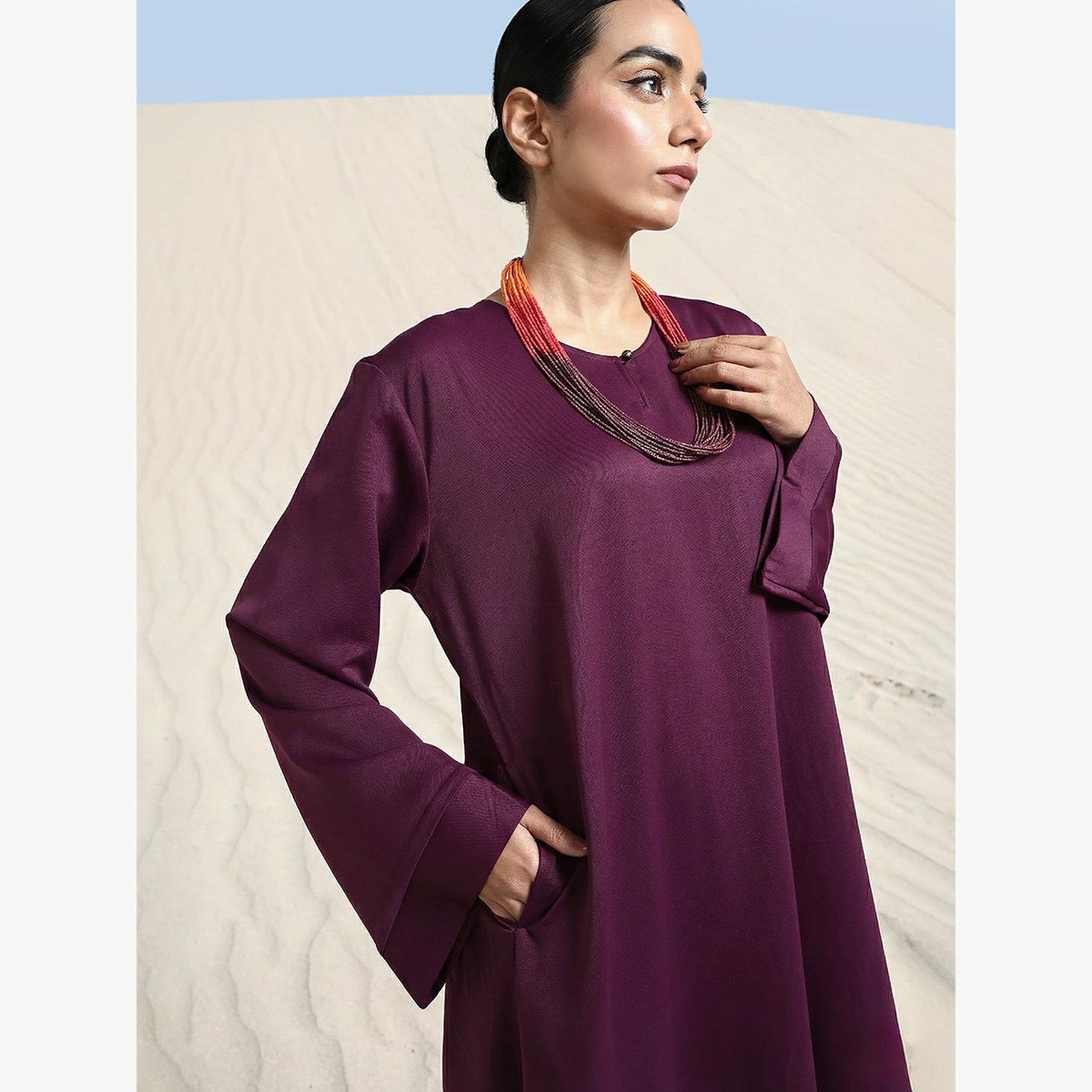 Ishin X Styli Purple Georgette Regular Abaya with Embellished Hijab-women-arabicclothing-headscarf-hijab-image-6