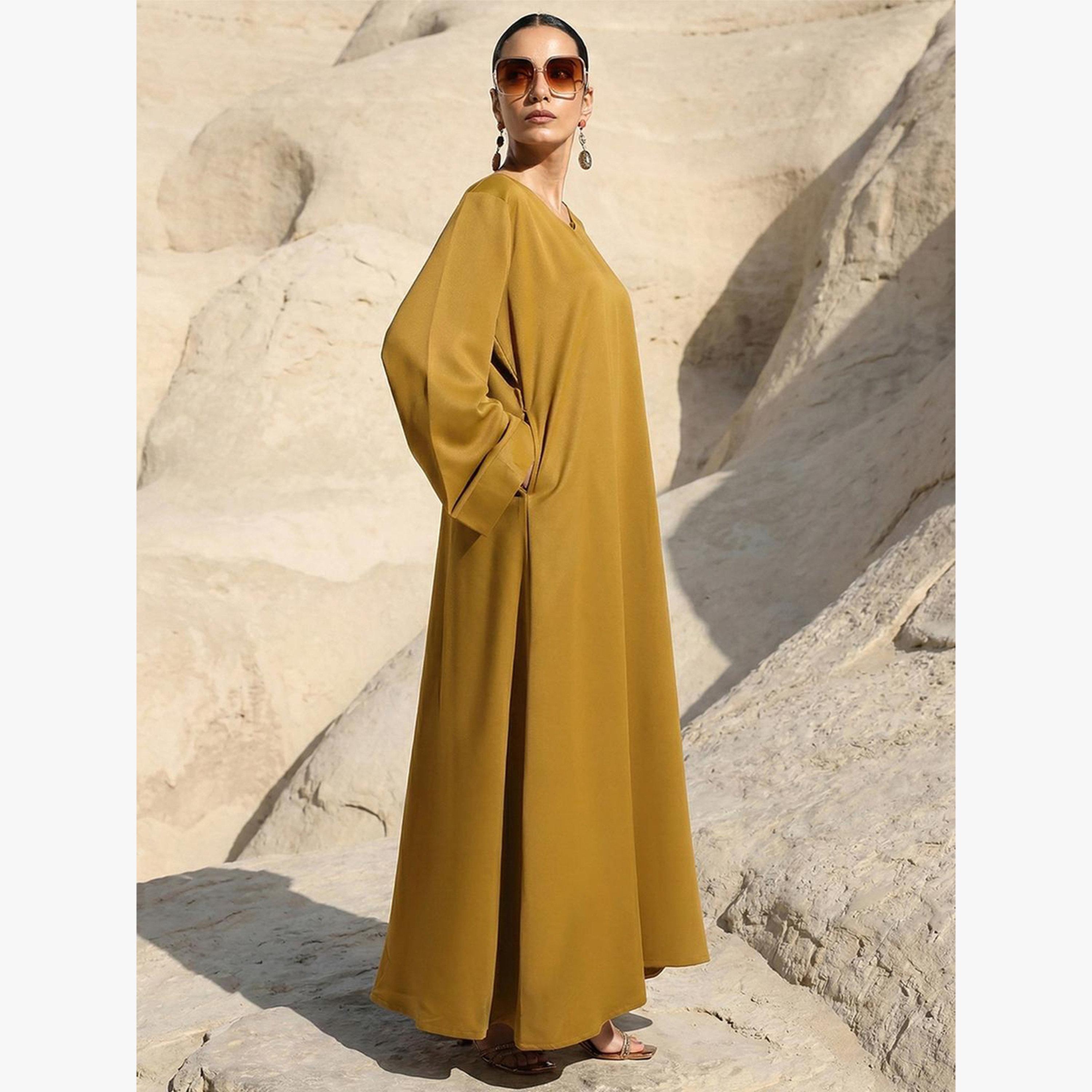 Ishin X Styli Olive Georgette Regular Abaya with Embellished Hijab-women-arabicclothing-headscarf-hijab-image-6