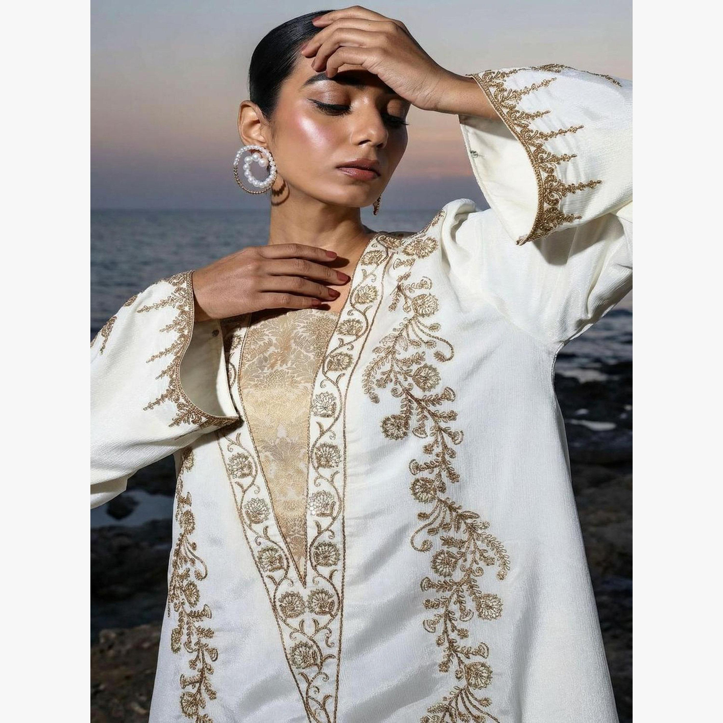 Ishin X Styli Cream Relaxed Embroidered Abaya-women-arabicclothing-abayas-image-3