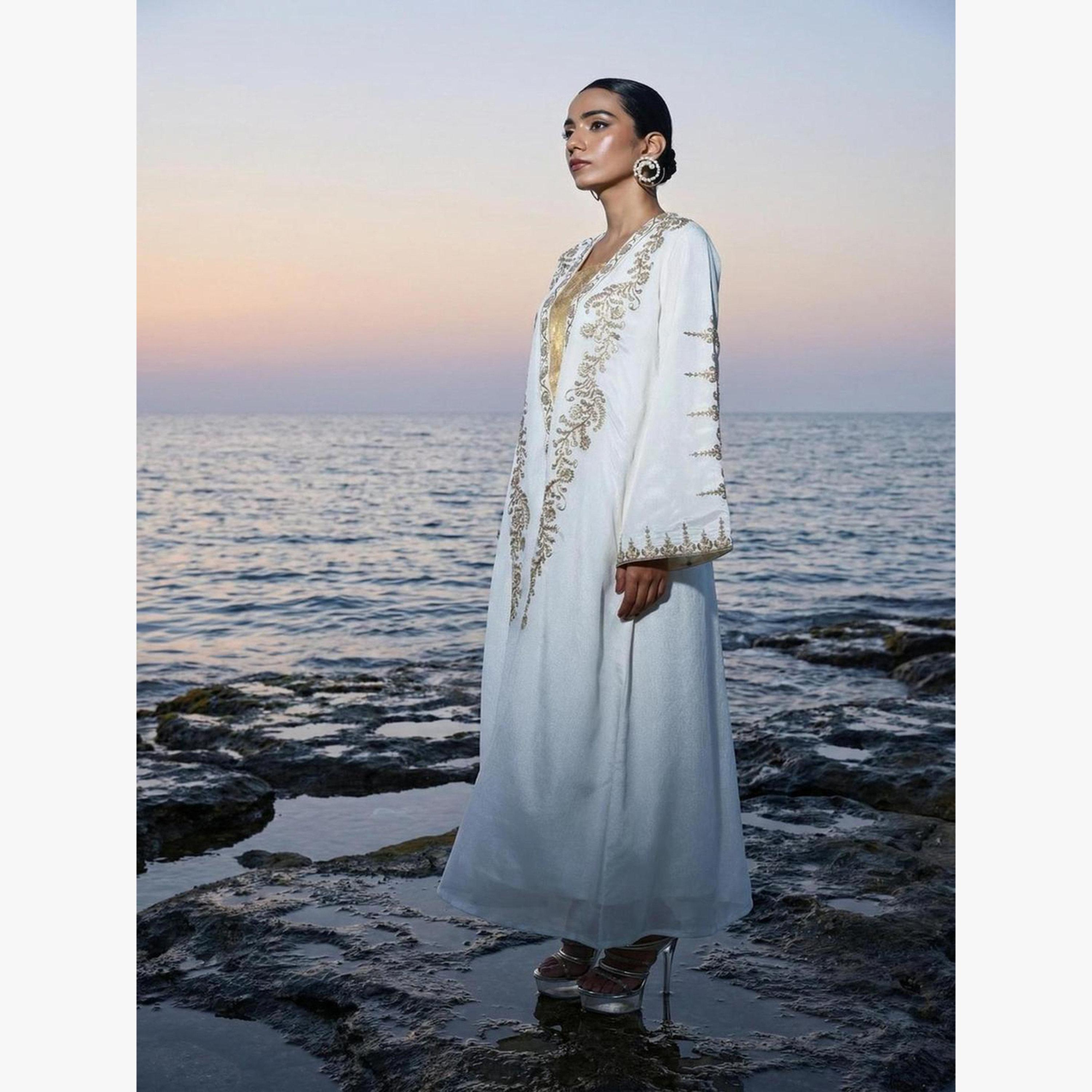 Ishin X Styli Cream Relaxed Embroidered Abaya-women-arabicclothing-abayas-image-6