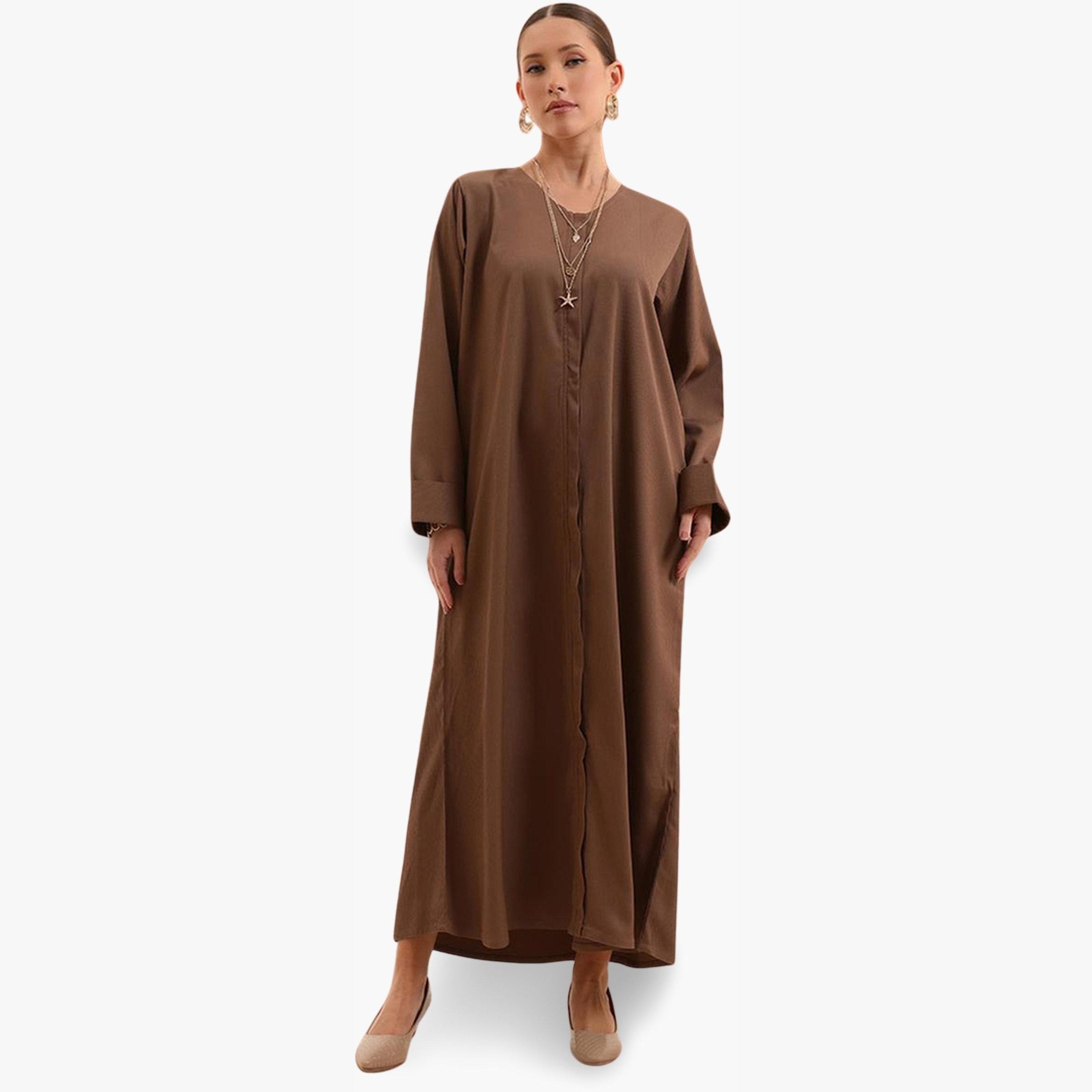 عباية قطن بقصة عادية وتفاصيل مُجعدة مع حجاب-women-arabicclothing-headscarf-hijab-image-1