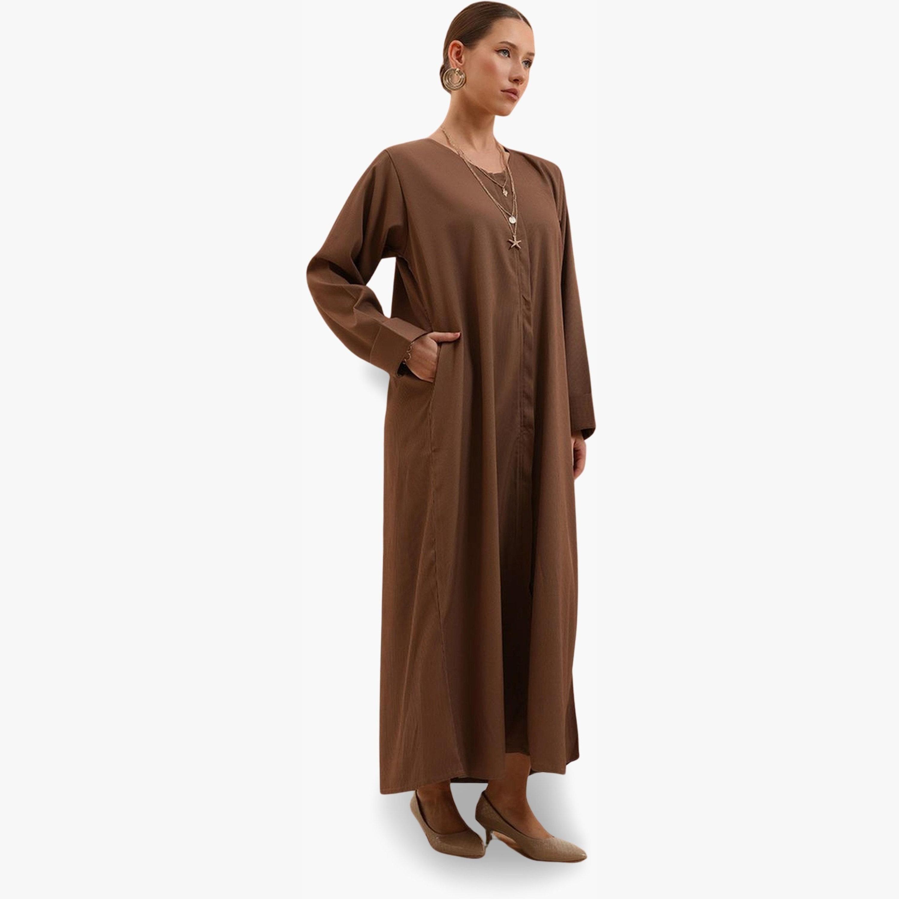 عباية قطن بقصة عادية وتفاصيل مُجعدة مع حجاب-women-arabicclothing-headscarf-hijab-image-2