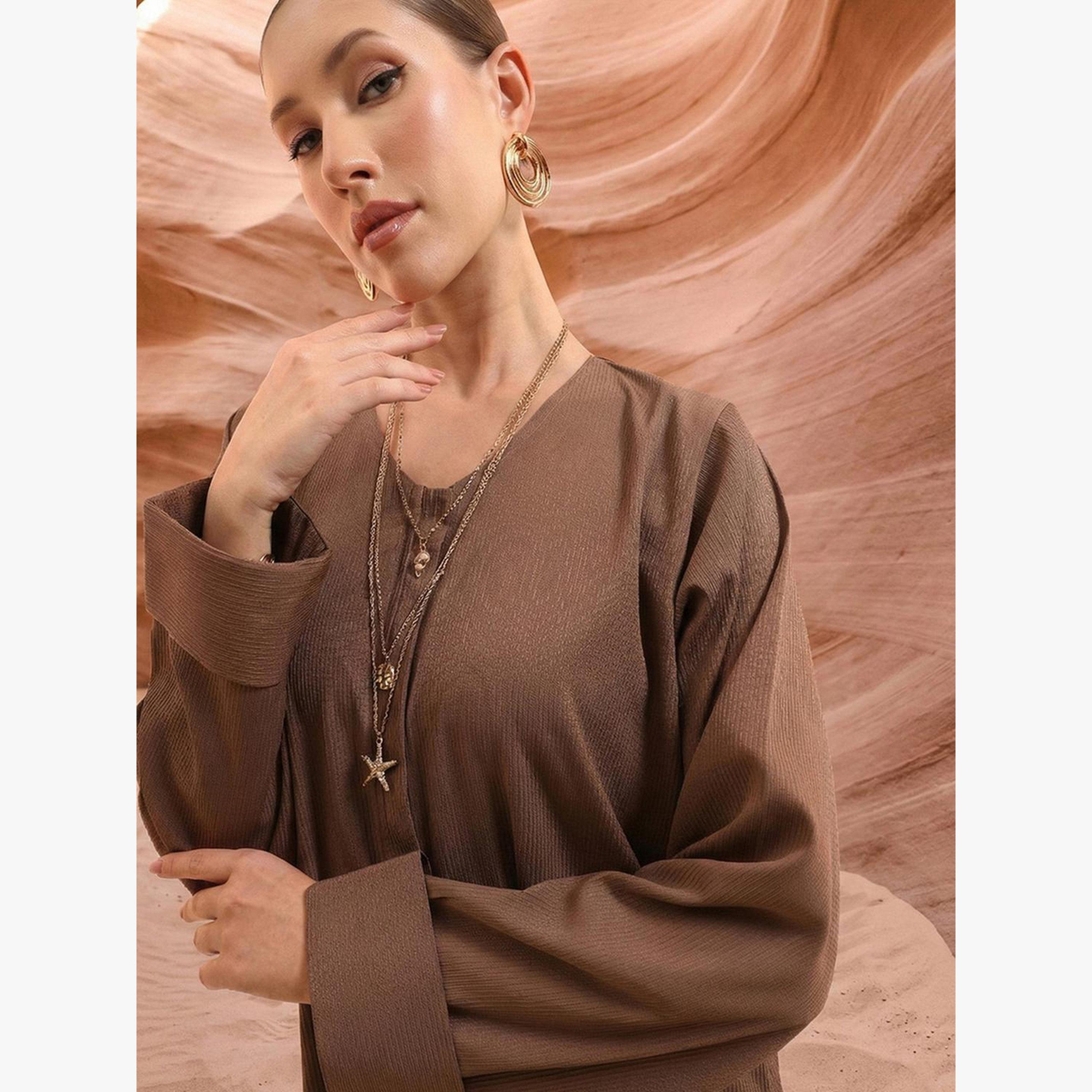 عباية قطن بقصة عادية وتفاصيل مُجعدة مع حجاب-women-arabicclothing-headscarf-hijab-image-5