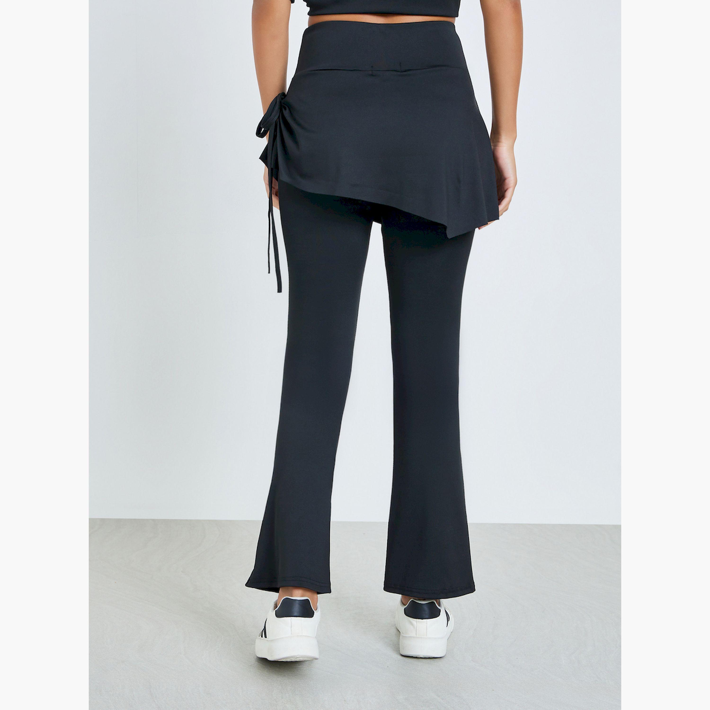Styli Black Flare Leggings with Layered Detail-women-clothing-bottoms-leggings-image-4