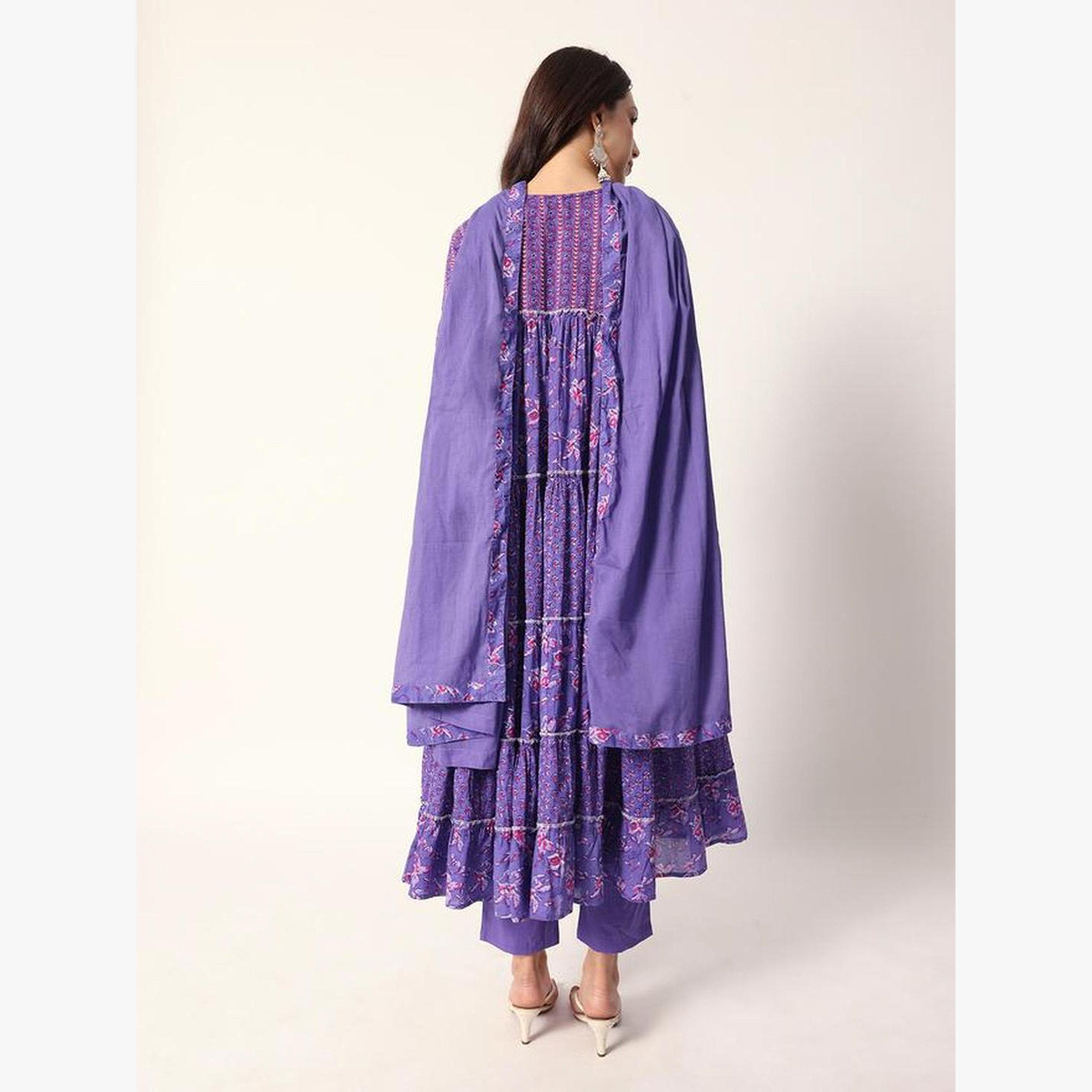 مجموعة من 3 كورتا بطبعة زهور وبنطال مع دوباتا-women-clothing-ethnicwear-kurtasets-image-3