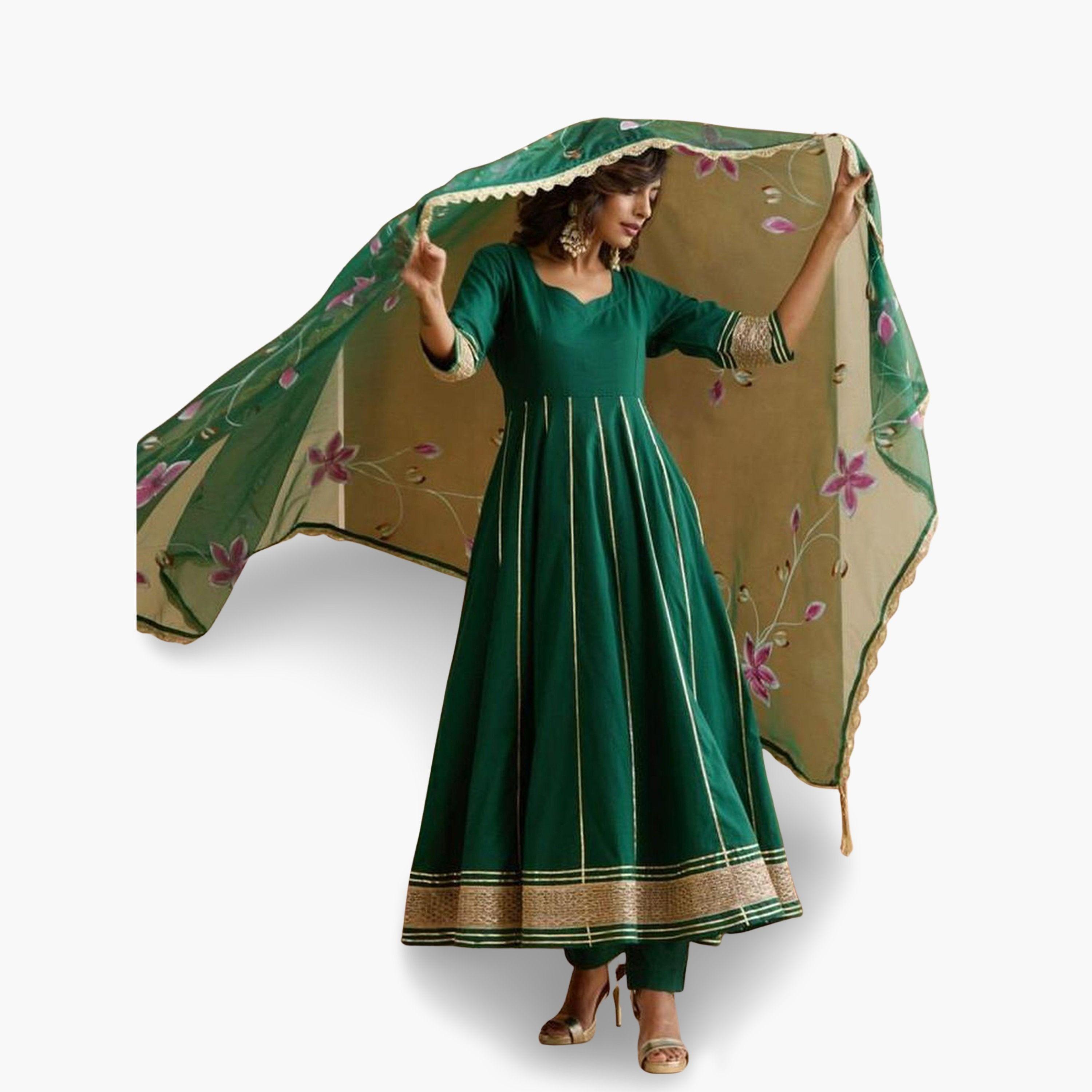 مجموعة من 3 كورتا مُطرّزة بزخارف زاري وبنطال مع دوباتا-women-clothing-ethnicwear-kurtasets-image-2