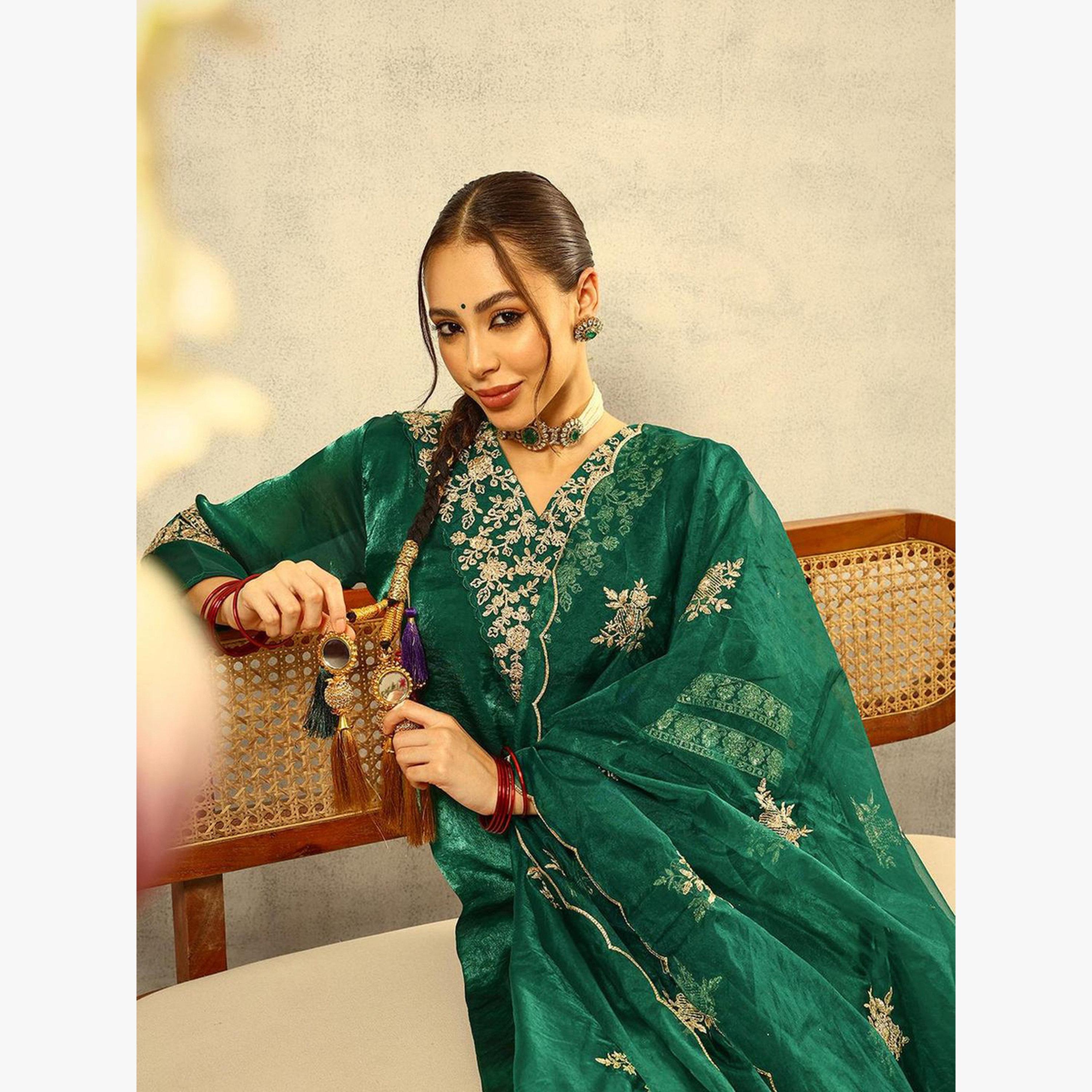 Ishin X Styli 3-Piece Zari Embroidered Festive Kurta, Trouser and Embellished Organza Dupatta Set-women-clothing-ethnicwear-kurtasets-image-3