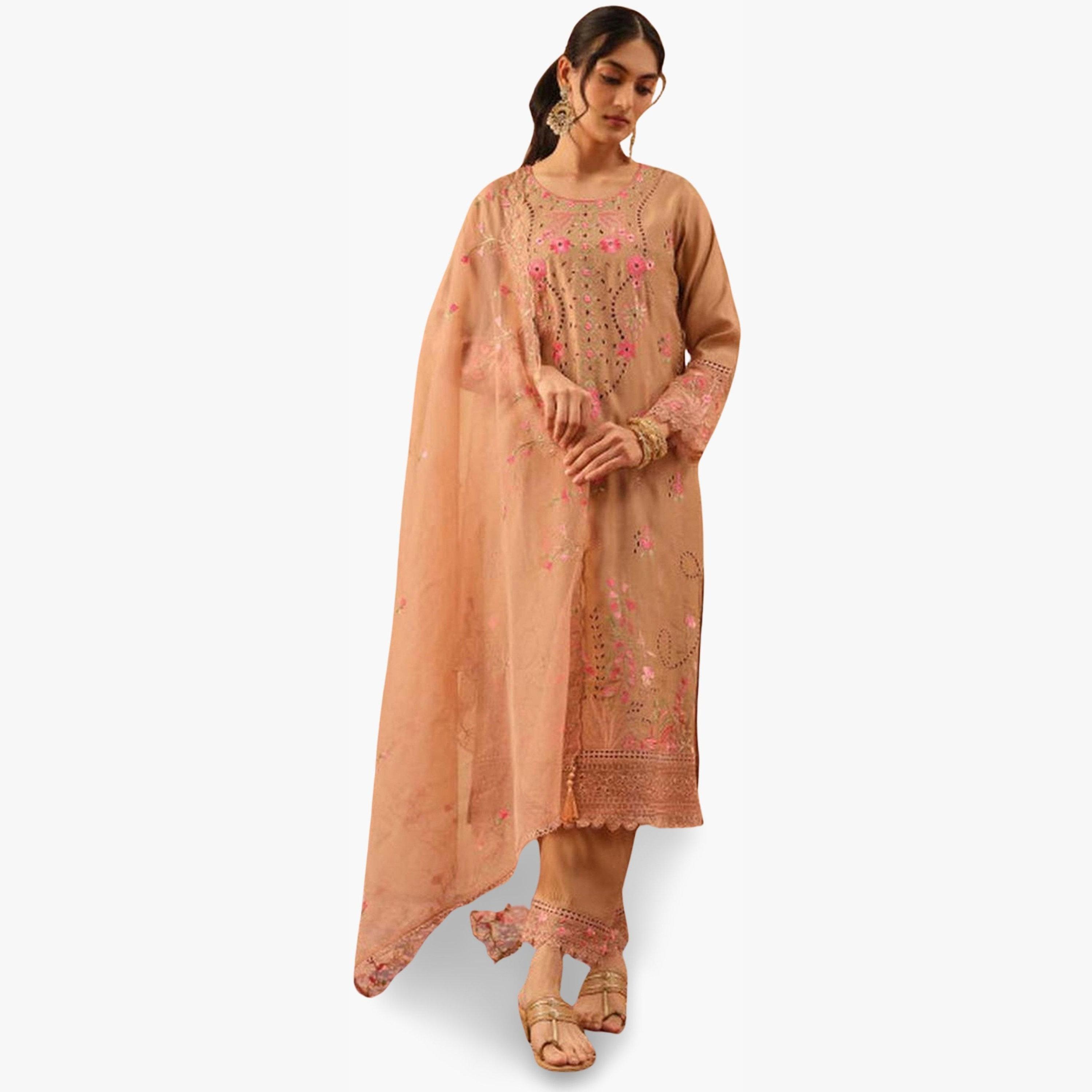 مجموعة من 3 كورتا حرير وبنطال مع دوباتا-women-clothing-ethnicwear-kurtasets-image-1