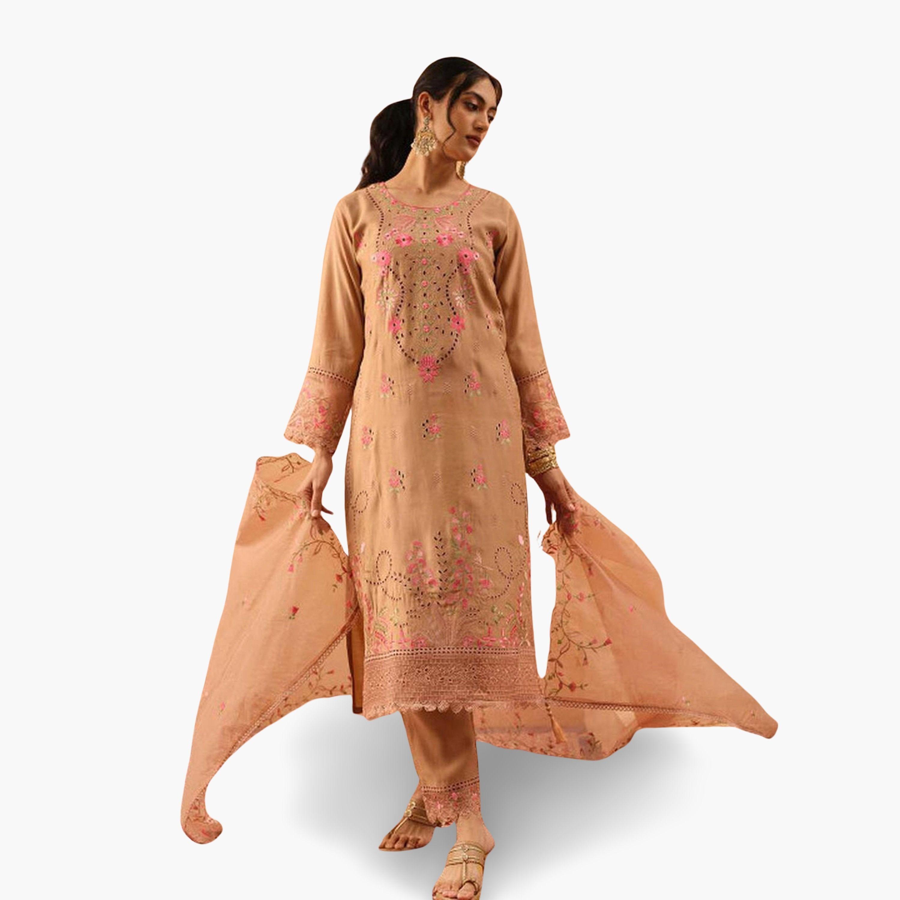 مجموعة من 3 كورتا حرير وبنطال مع دوباتا-women-clothing-ethnicwear-kurtasets-image-4