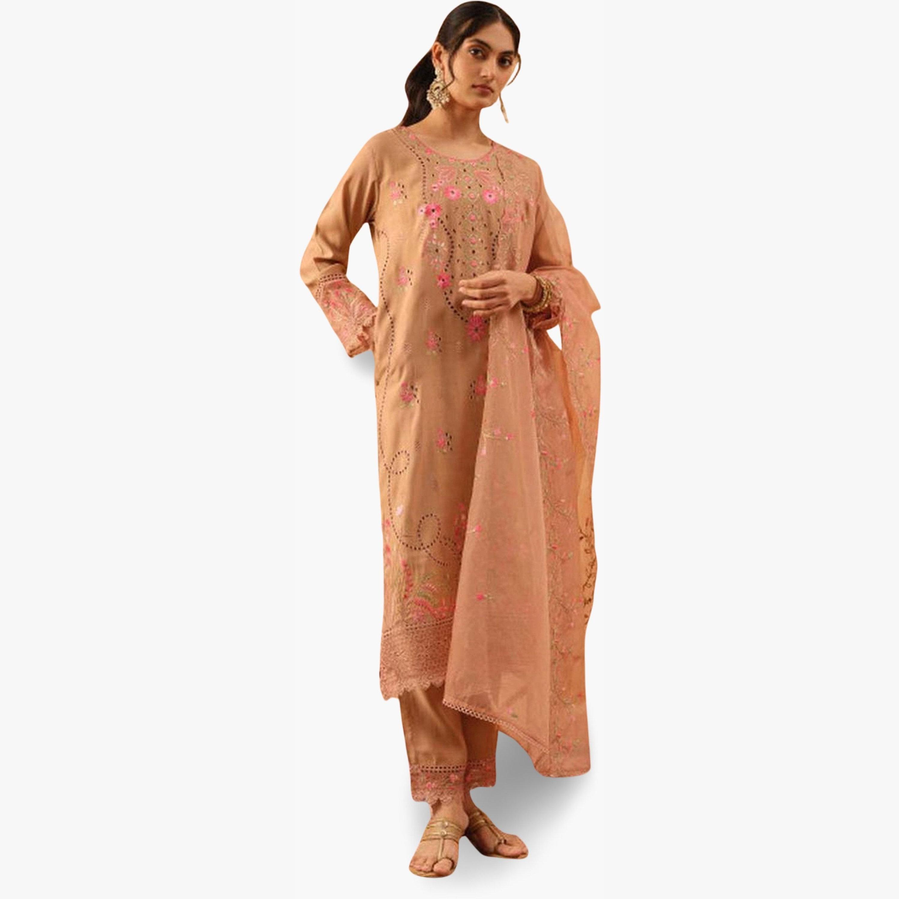 مجموعة من 3 كورتا حرير وبنطال مع دوباتا-women-clothing-ethnicwear-kurtasets-image-6