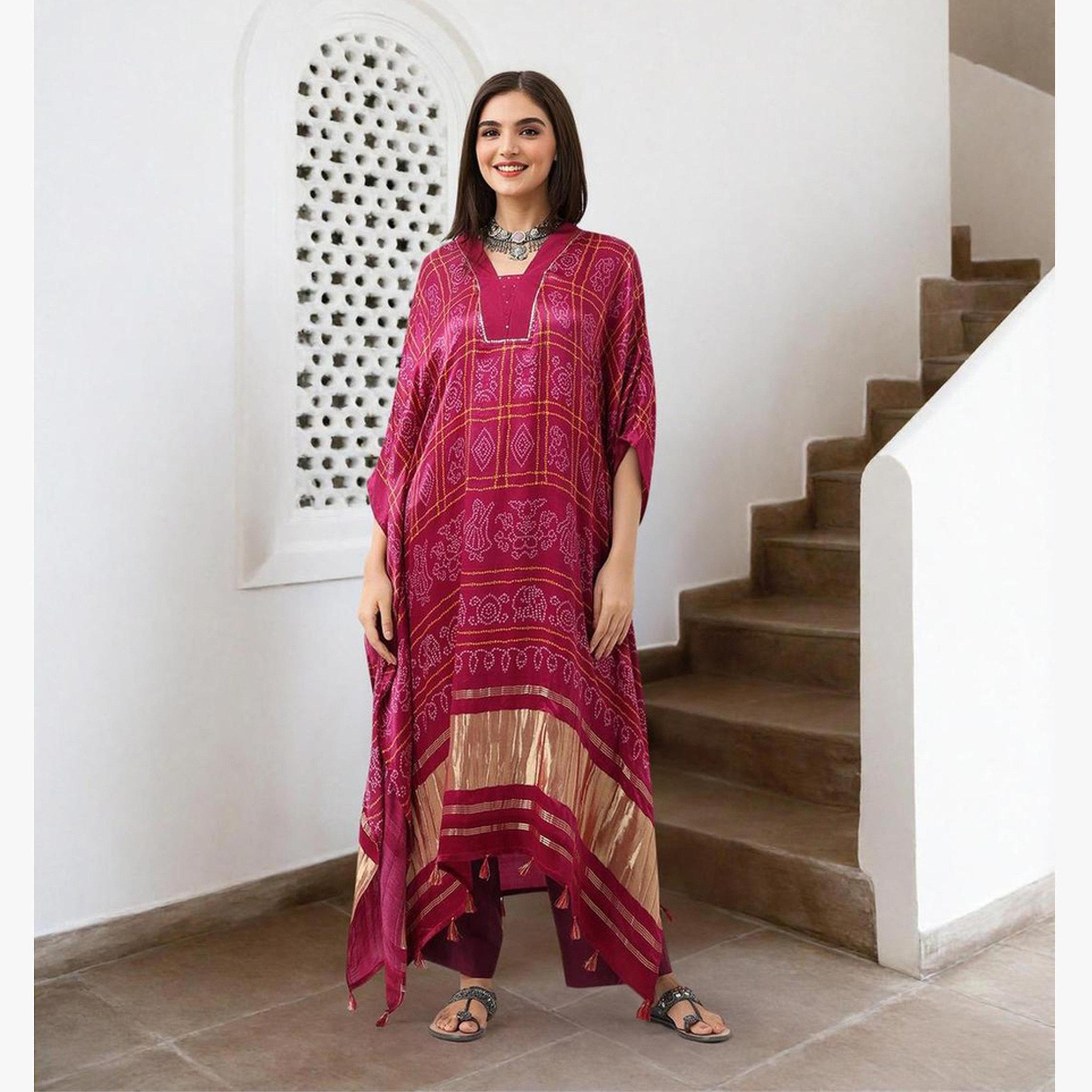 Ishin X Styli Red Viscose Printed Relaxed Fit Midi Dress-women-clothing-dresses-image-1