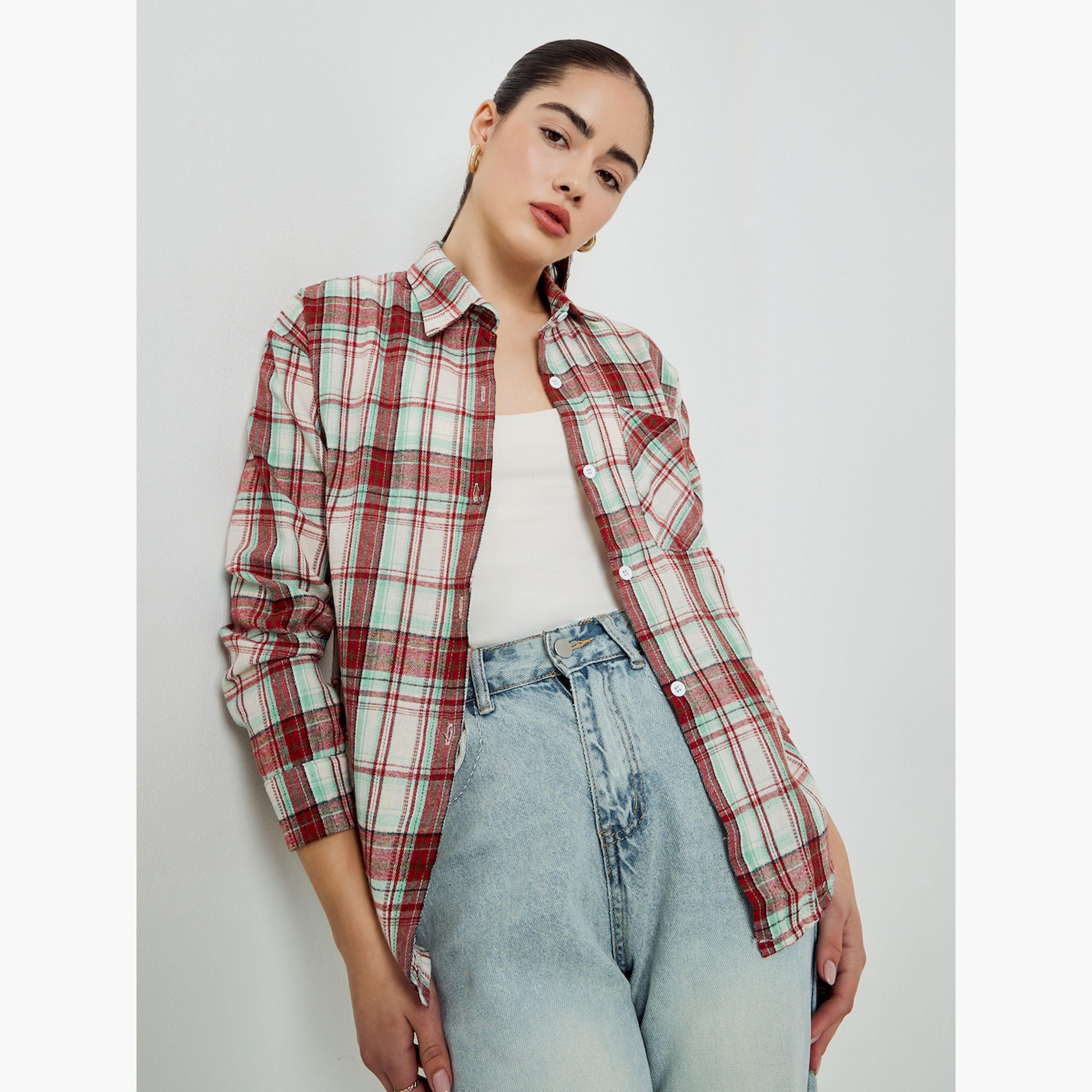 بلوزة واسعة بطبعة مربعات-women-clothing-shirtsandblouses-shirts-image-3