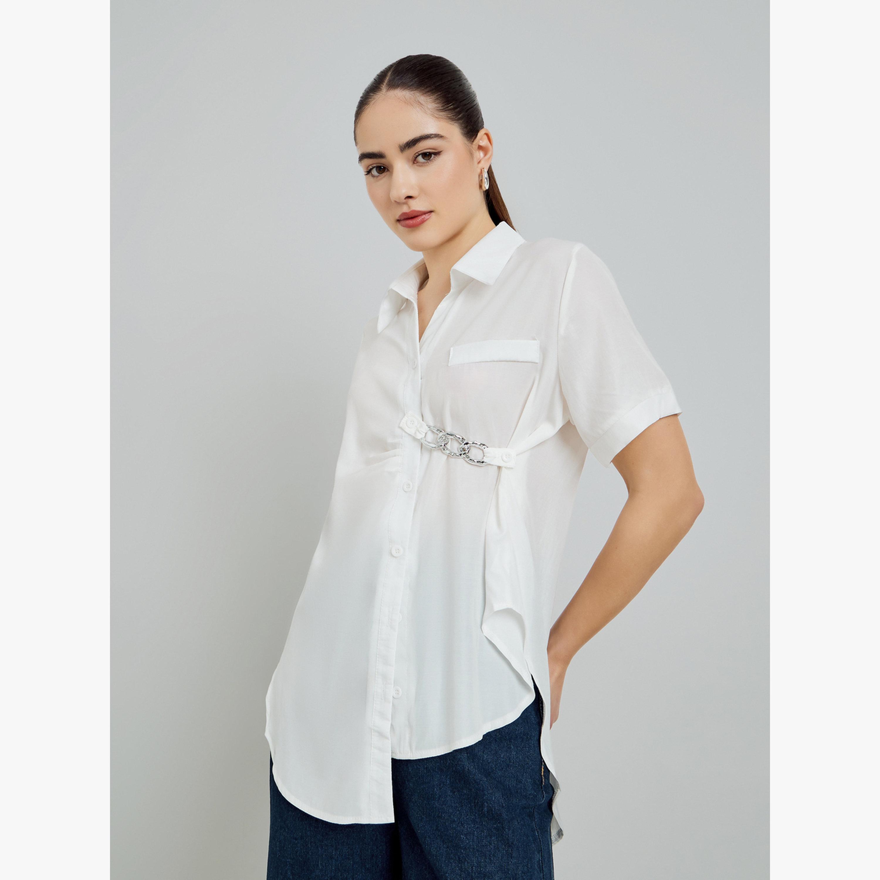 Styli White Longline Shirt with Chain Detail-women-clothing-shirtsandblouses-blouses-image-1