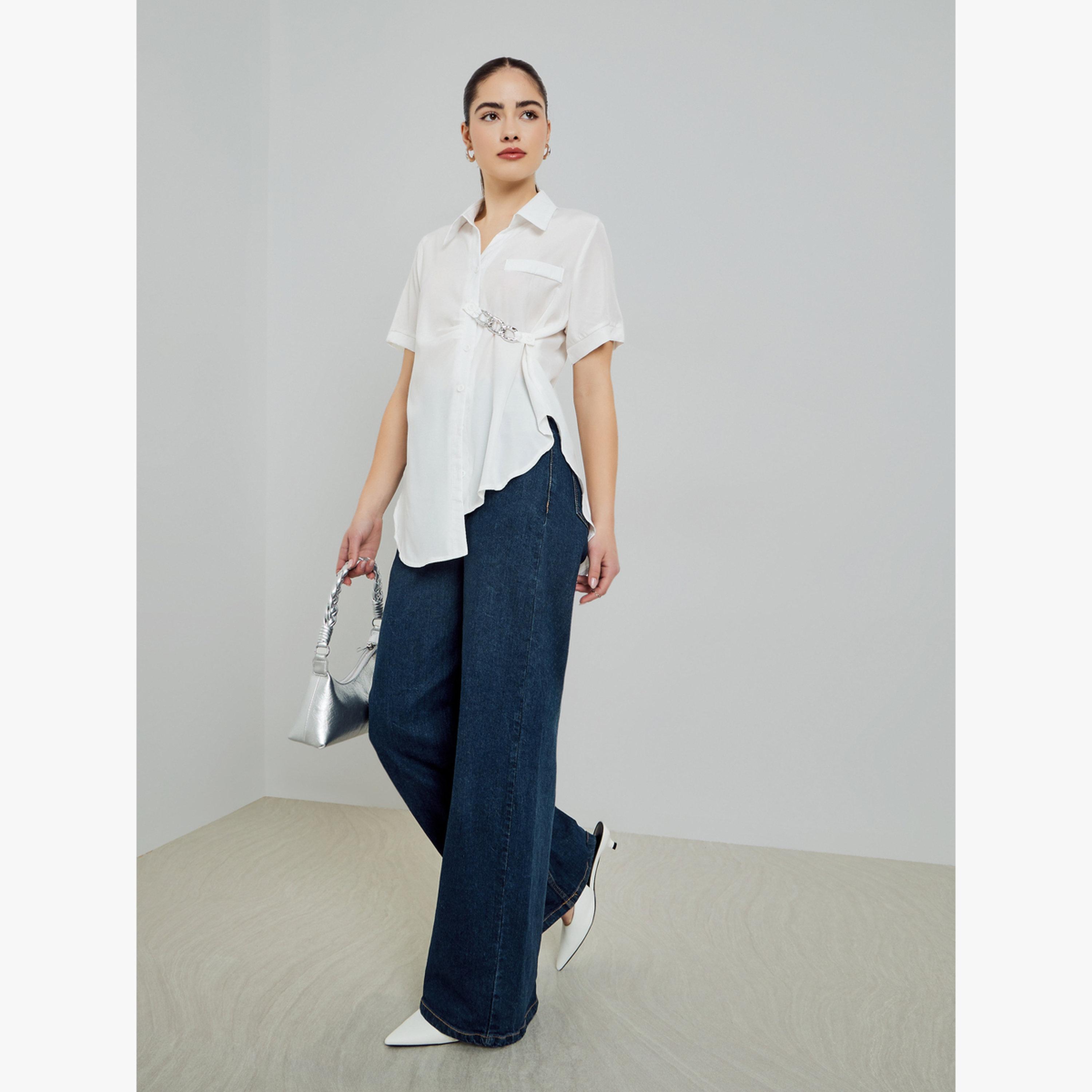 Styli White Longline Shirt with Chain Detail-women-clothing-shirtsandblouses-blouses-image-2