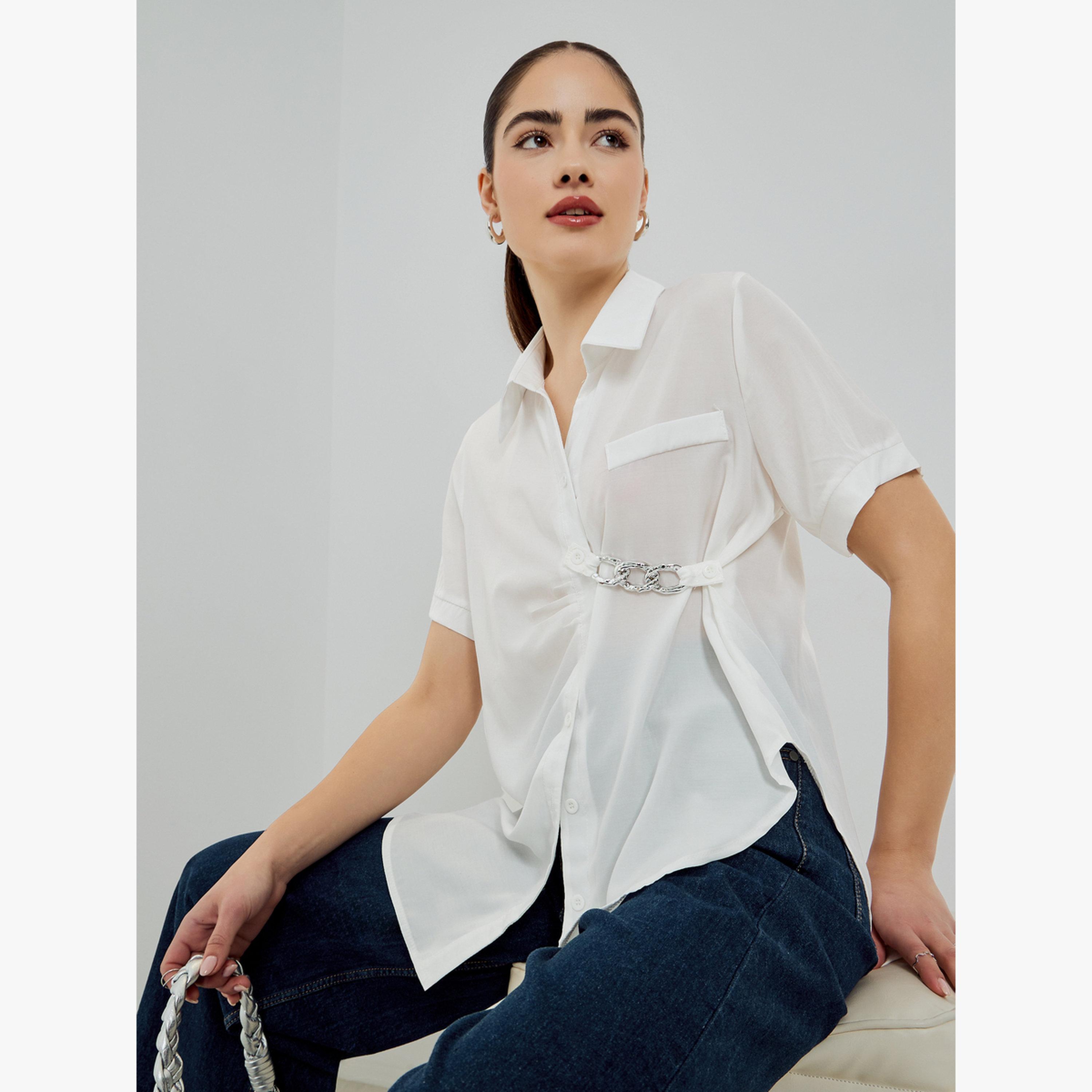 Styli White Longline Shirt with Chain Detail-women-clothing-shirtsandblouses-blouses-image-3