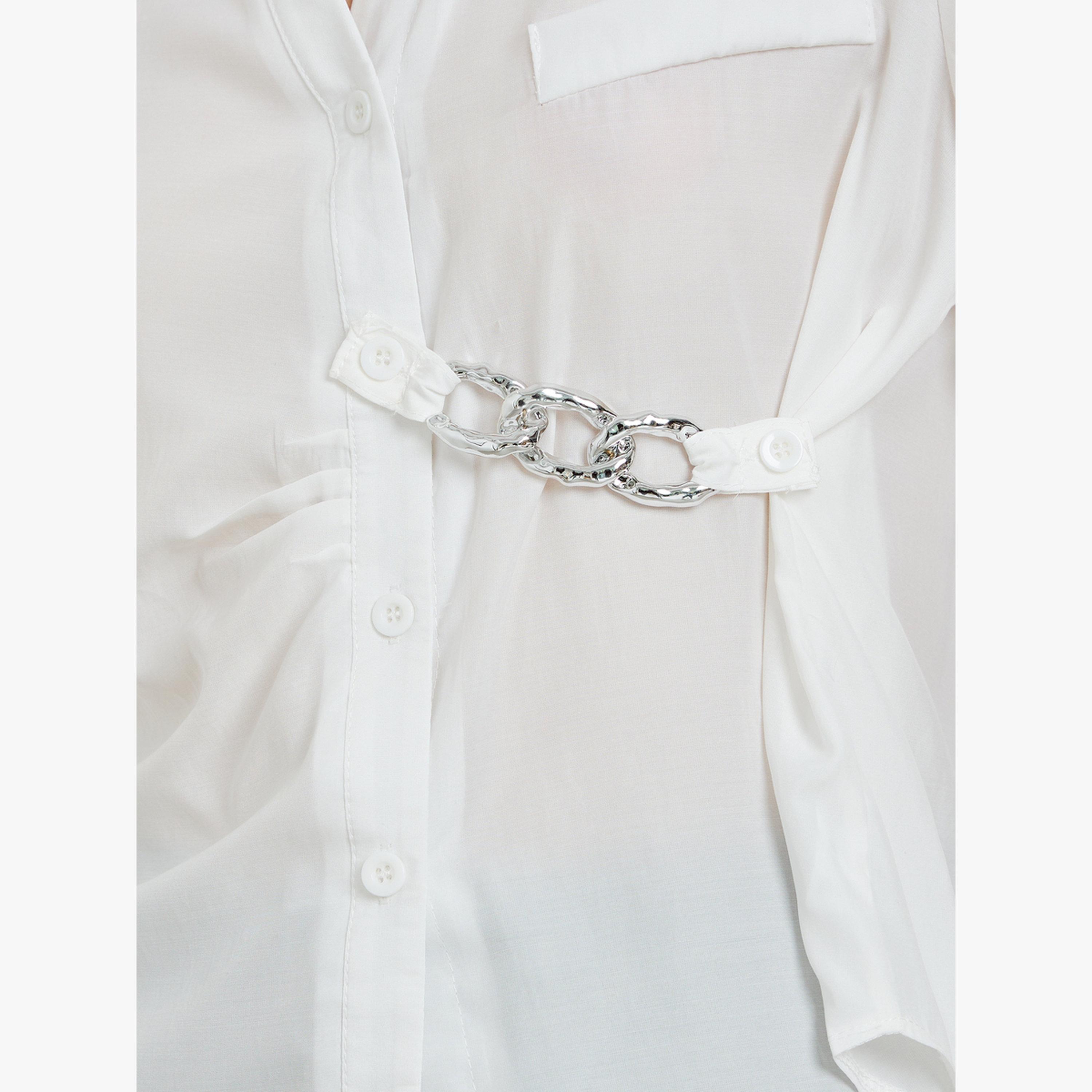 Styli White Longline Shirt with Chain Detail-women-clothing-shirtsandblouses-blouses-image-5
