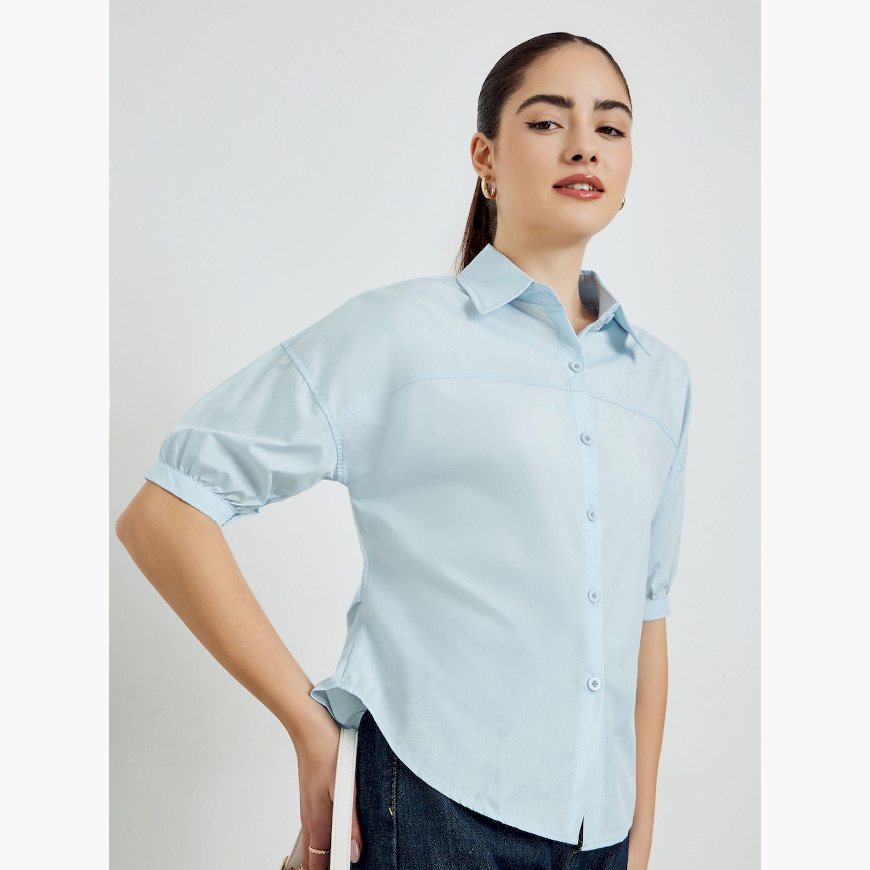 بلوزة بأكمام قصيرة وأزرار-women-clothing-shirtsandblouses-shirts-image-1