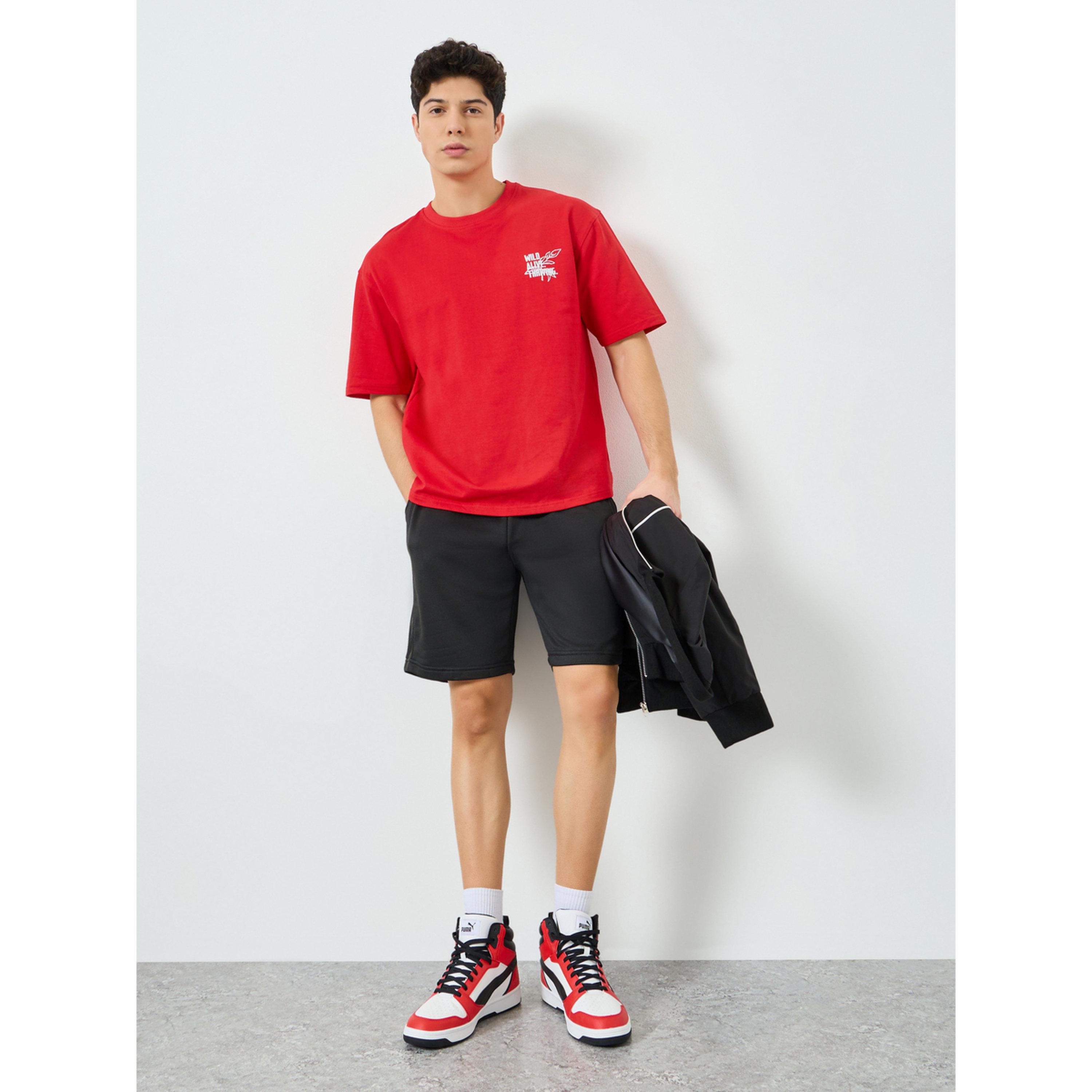 Styli Men Red Graphic Print Oversized T-Shirt-men-clothing-tshirtsandpolos-tshirts-image-2