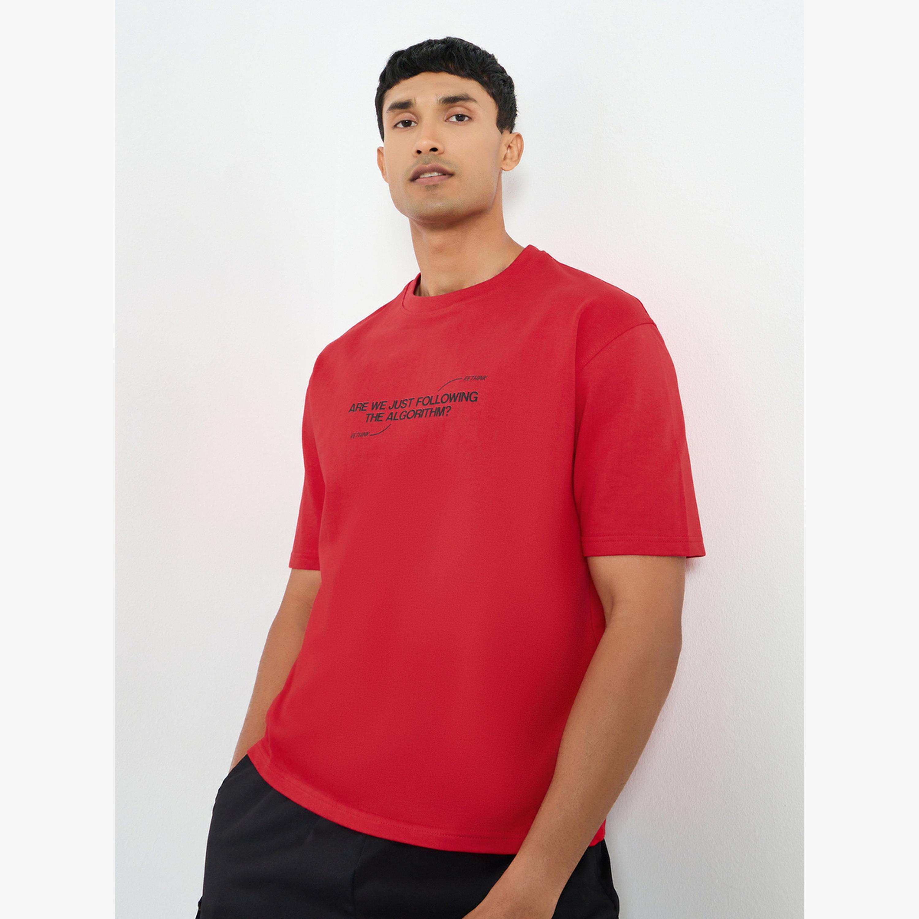 Styli Men Red Slogan Printed Oversized Terry T-Shirt-men-clothing-tshirtsandpolos-tshirts-image-1