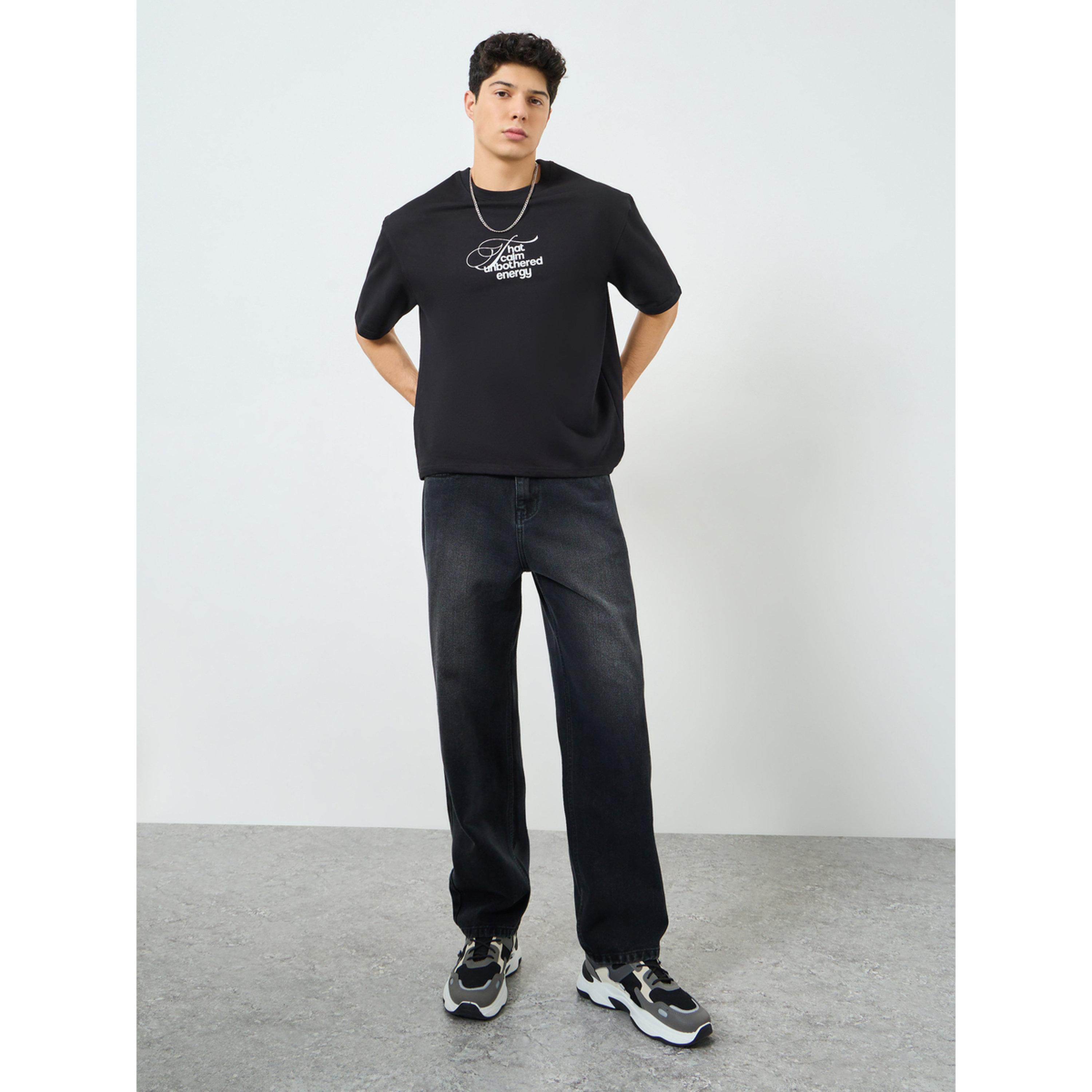Styli Men Black Graphic Print Oversized T-Shirt-men-clothing-tshirtsandpolos-tshirts-image-2