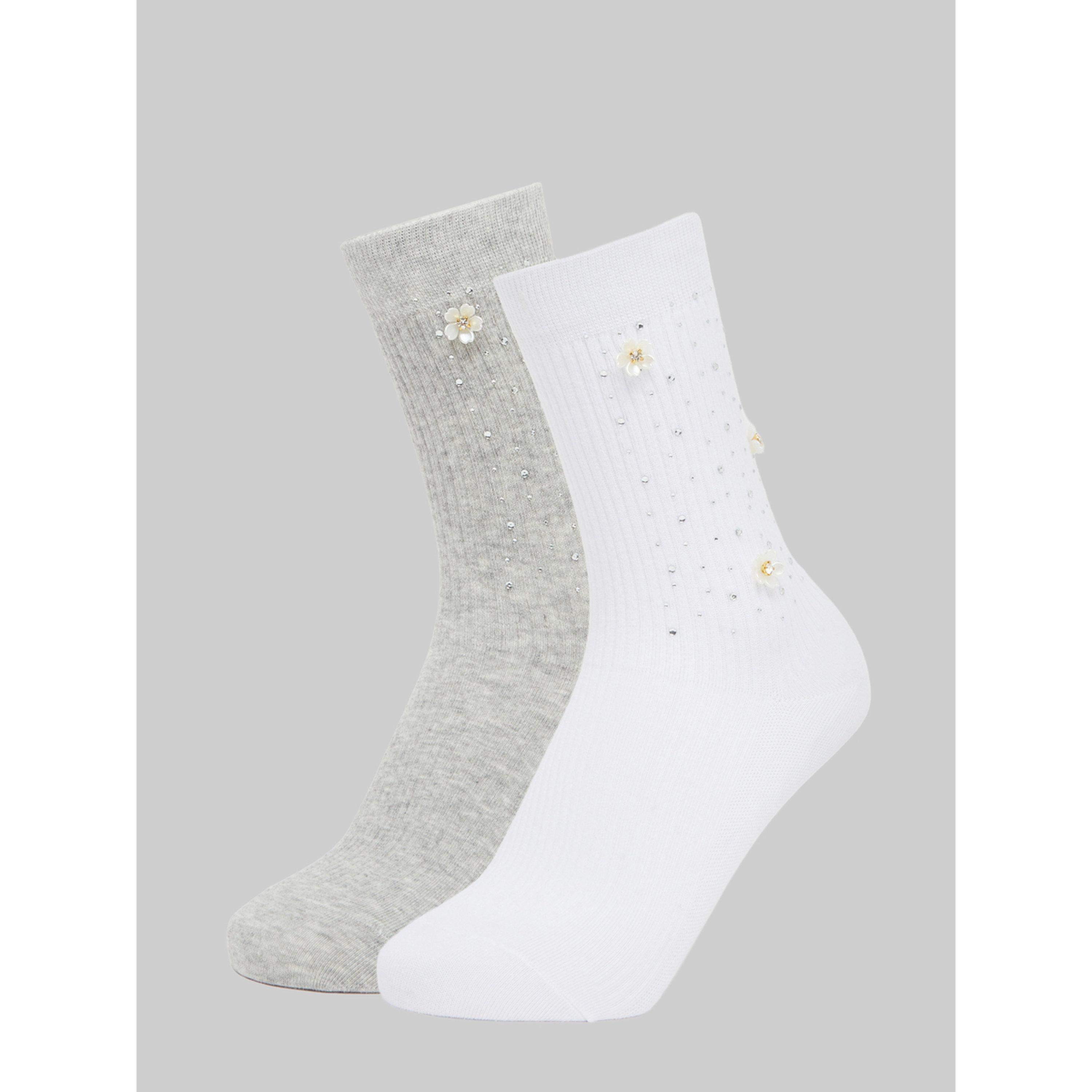 Styli Pack of 2 - Embellished Crew Socks-women-winterwear-socksandstockings-image-1