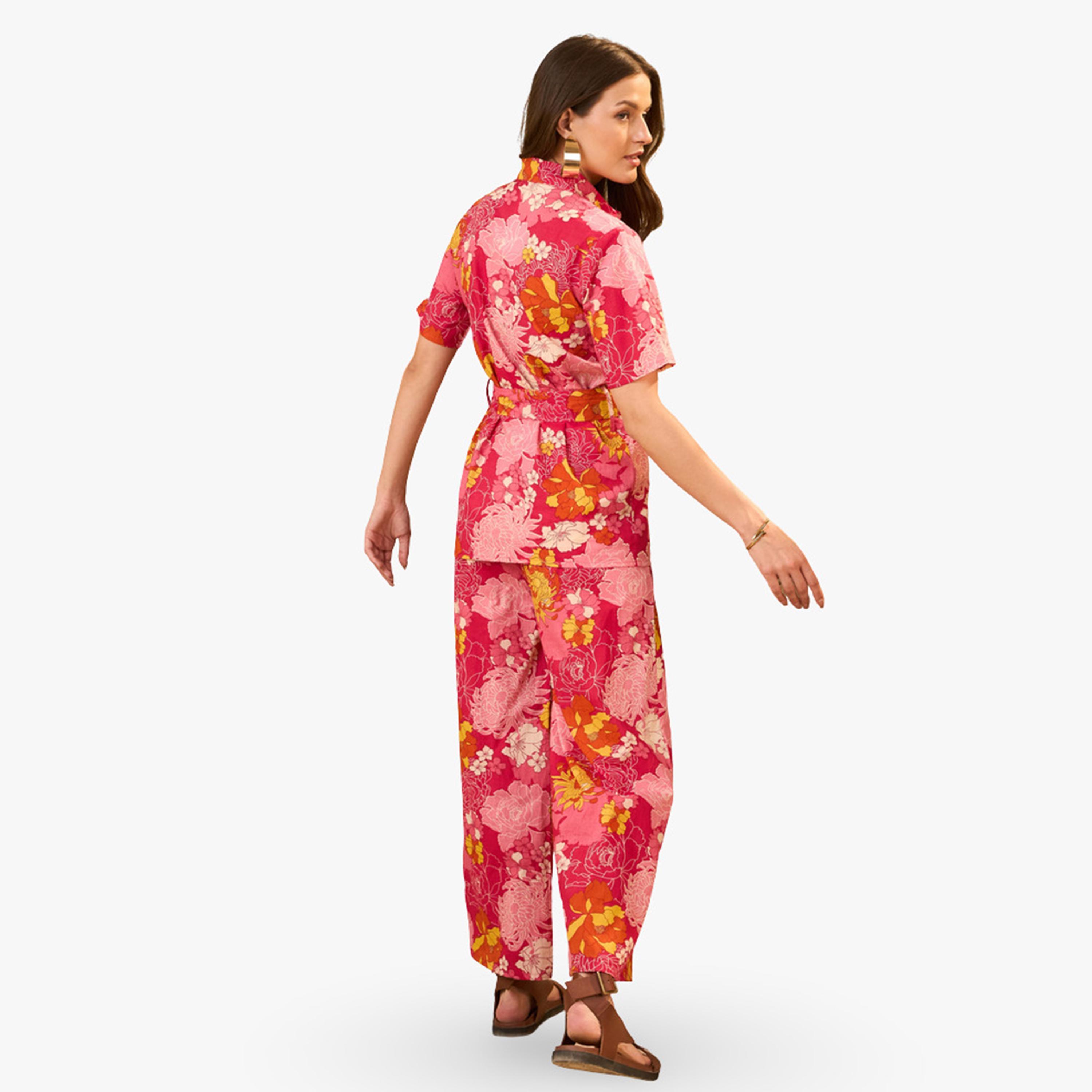 طقم منسق من بنطال وقميص قطن بطبعة زهور-women-clothing-coordsets-image-2
