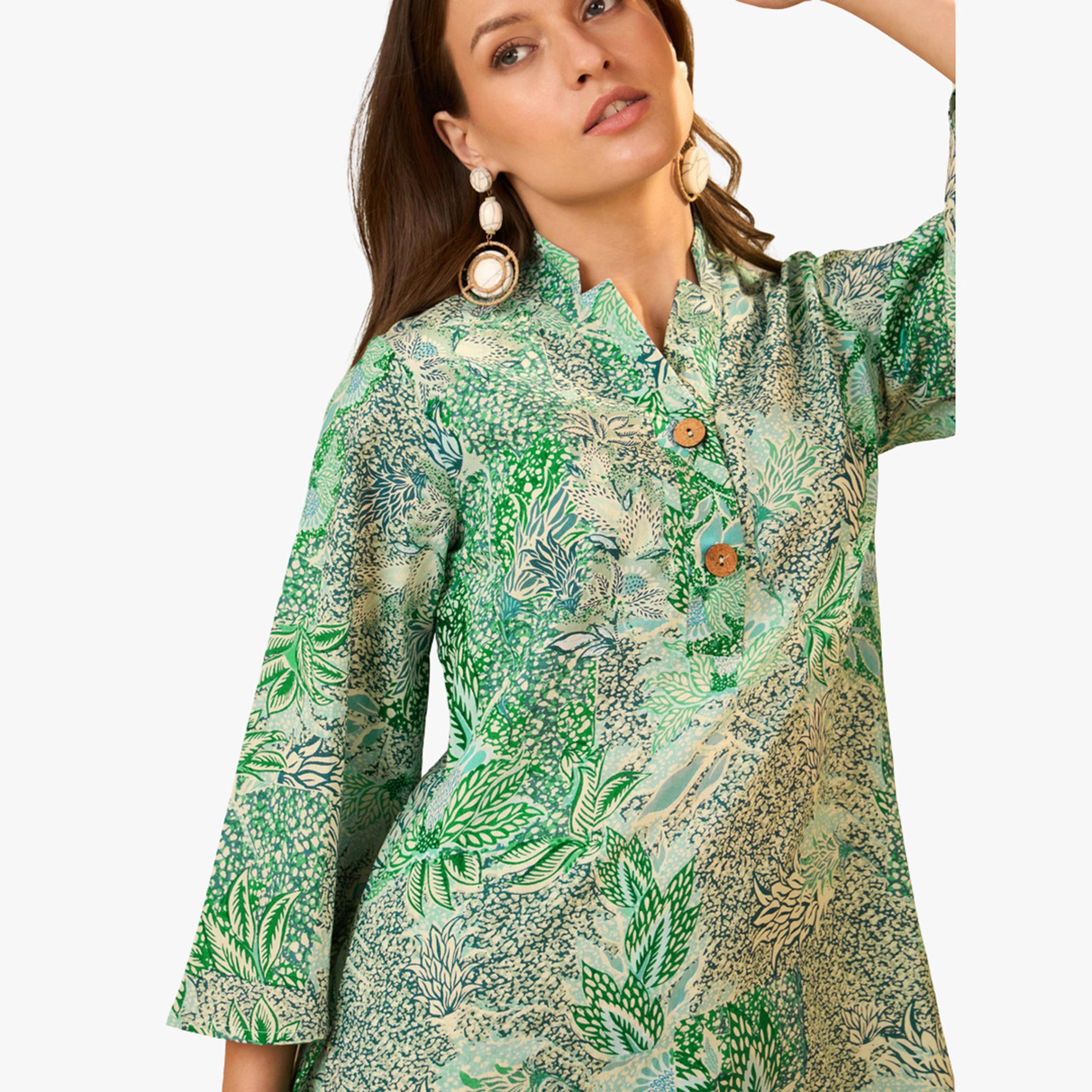 طقم منسق من بنطال مستقيم وبلوزة كورتي قطن خالص بطبعة زهور-women-clothing-coordsets-image-6