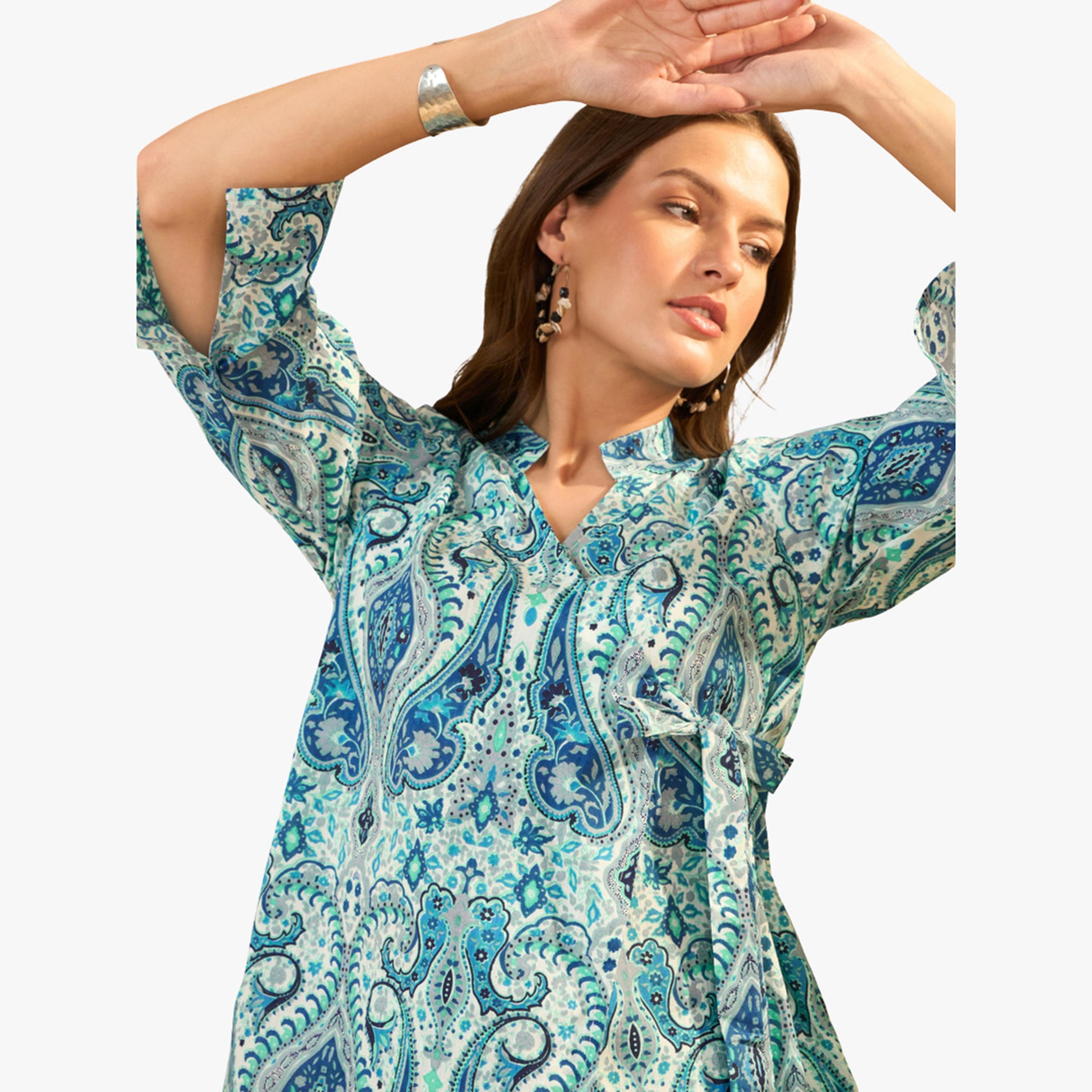 Imana X Styli Blue Paisley Printed Pure Cotton Tunic and Trousers Co-Ords-women-clothing-coordsets-image-6