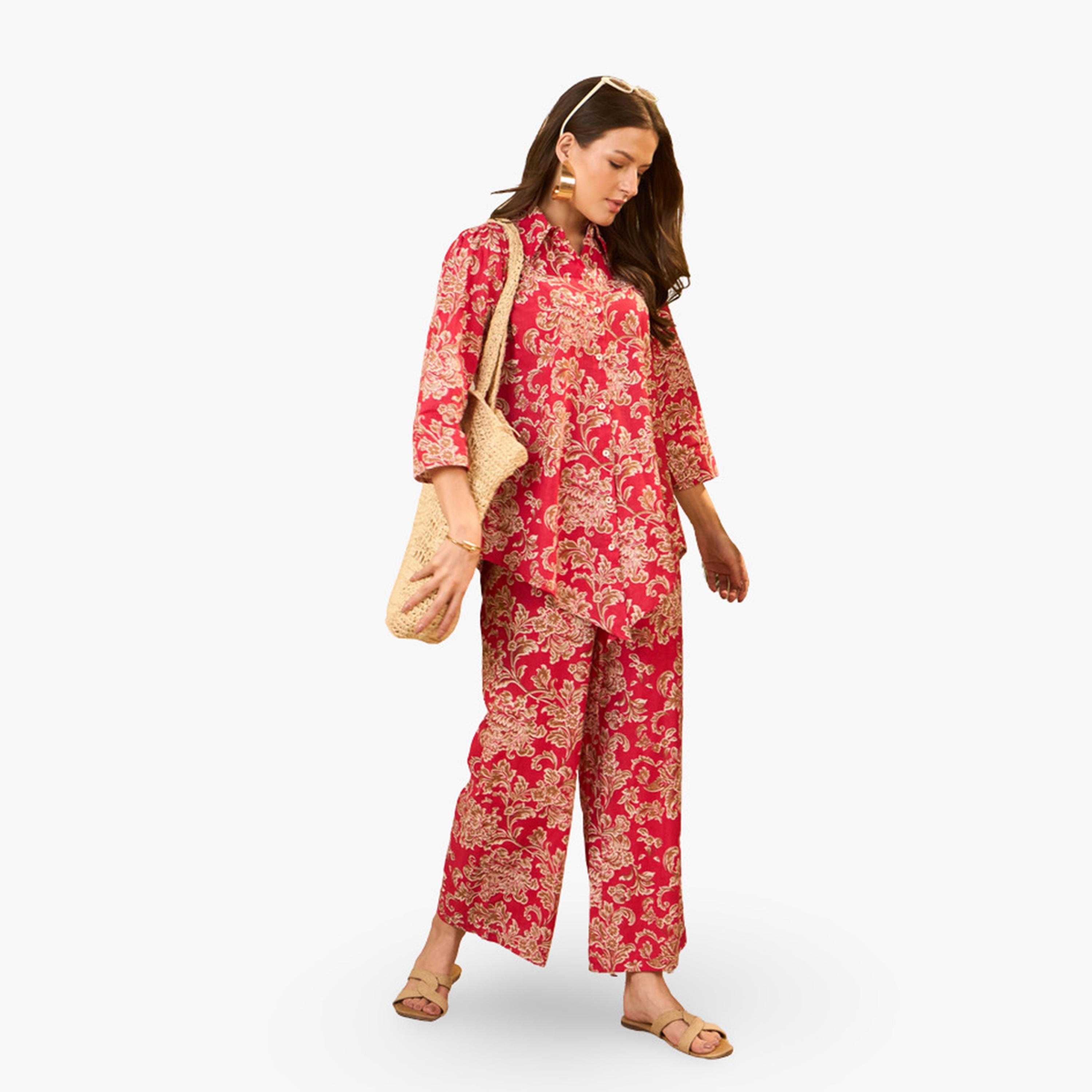 Imana X Styli Floral Printed Pure Cotton Tunic and Trousers Co-Ords-women-clothing-coordsets-image-1