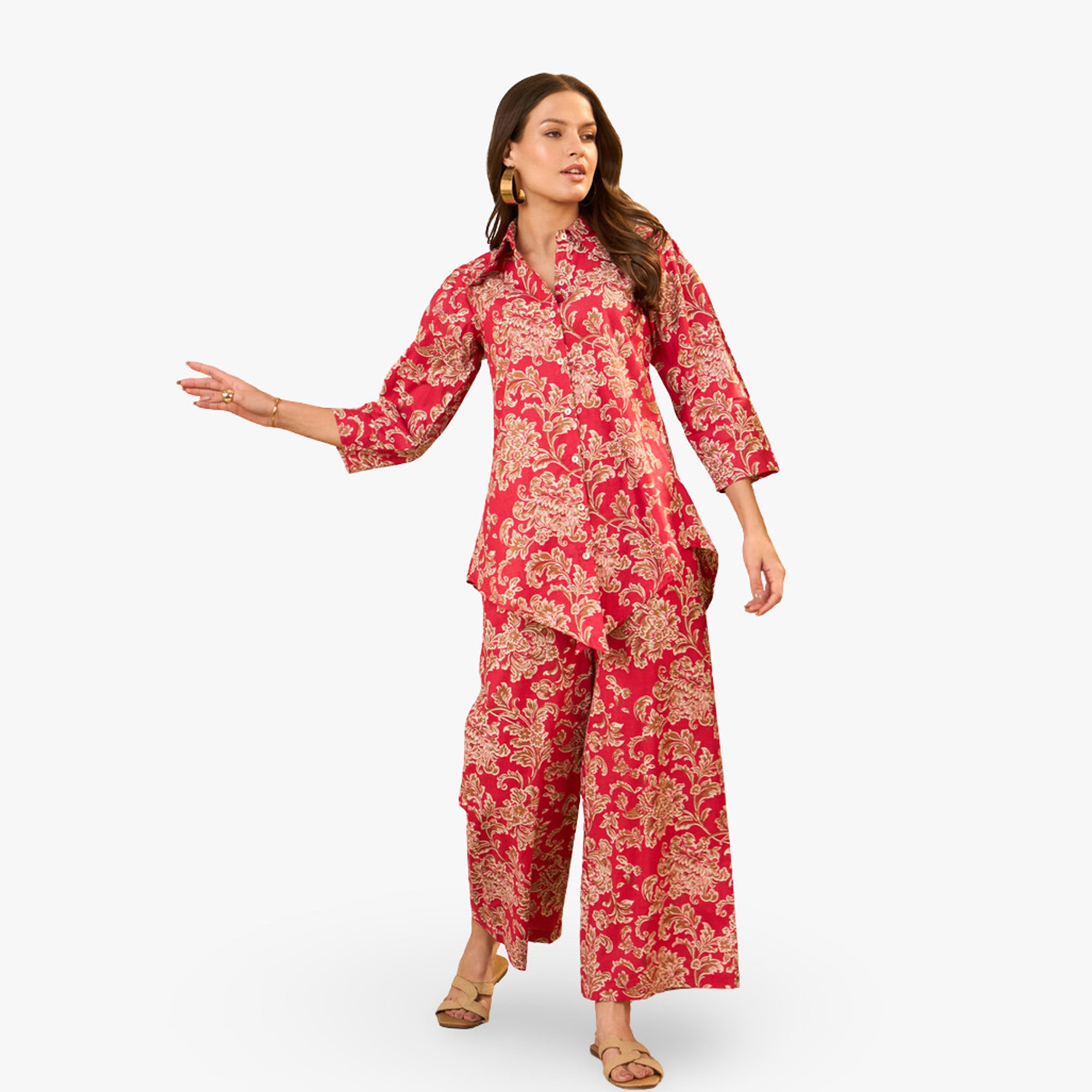 Imana X Styli Floral Printed Pure Cotton Tunic and Trousers Co-Ords-women-clothing-coordsets-image-4