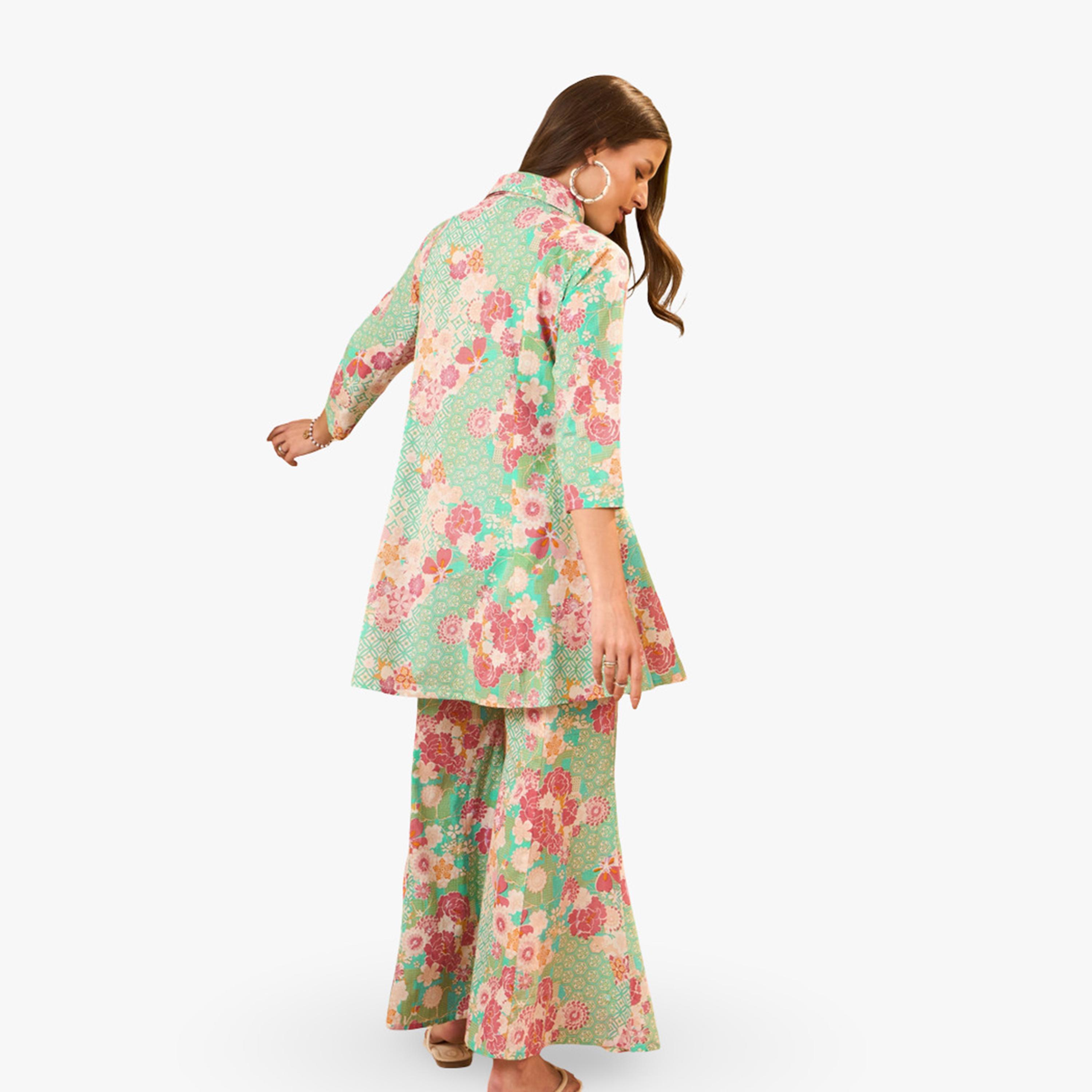 Imana X Styli Floral Printed Pure Cotton Tunic and Trousers Co-Ords-women-clothing-coordsets-image-2