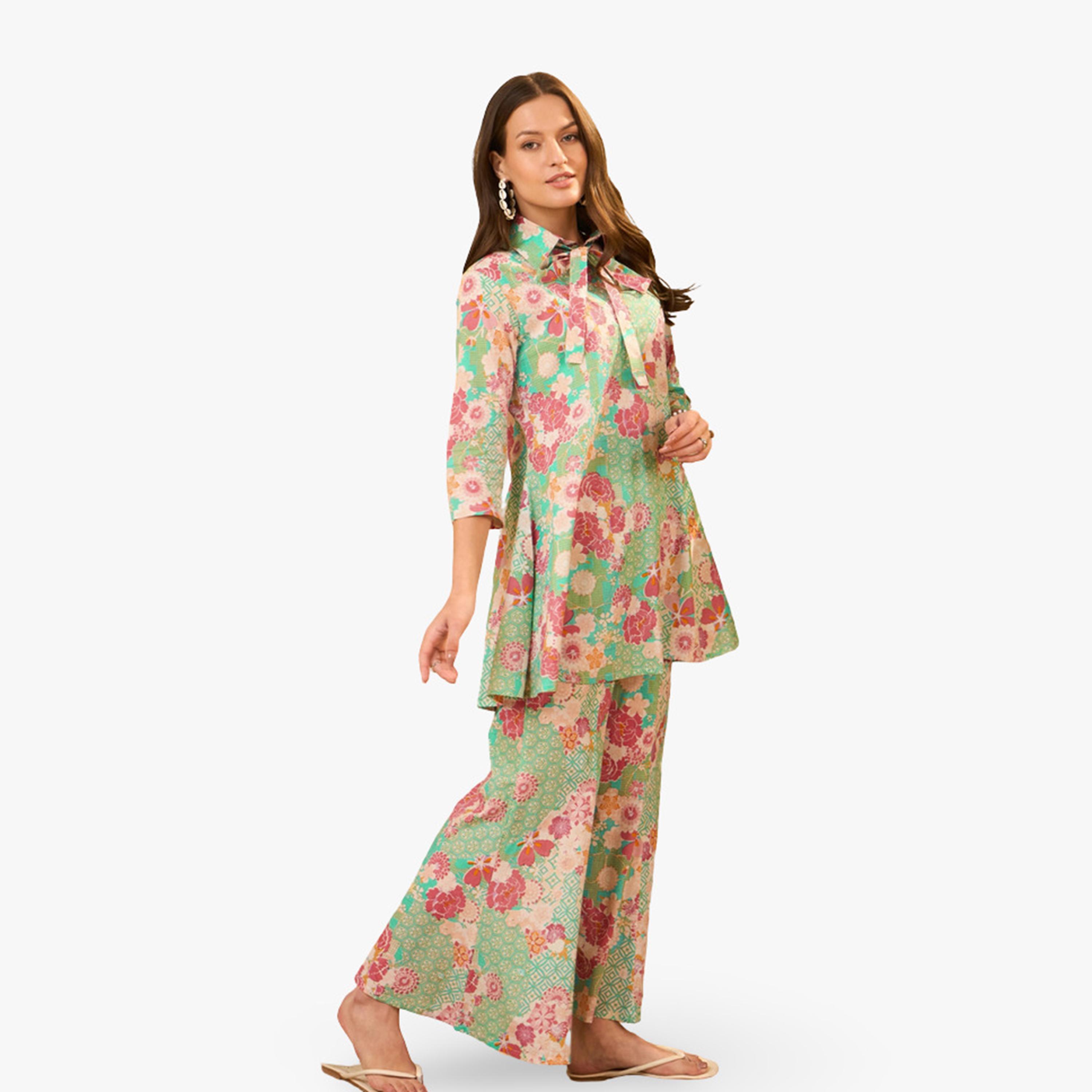 Imana X Styli Floral Printed Pure Cotton Tunic and Trousers Co-Ords-women-clothing-coordsets-image-3