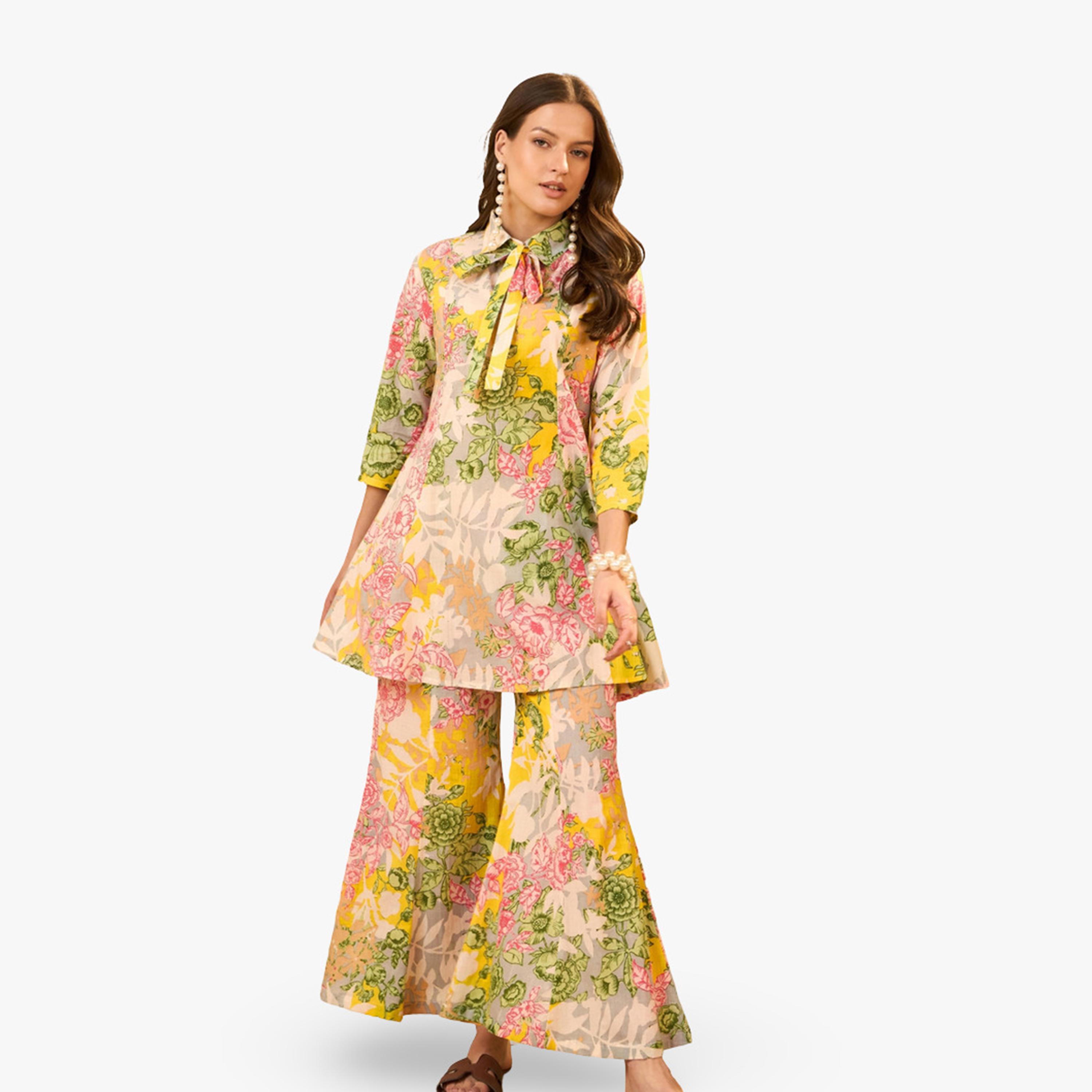 Imana X Styli Floral Printed Pure Cotton Tunic and Trousers Co-Ords-women-clothing-coordsets-image-3