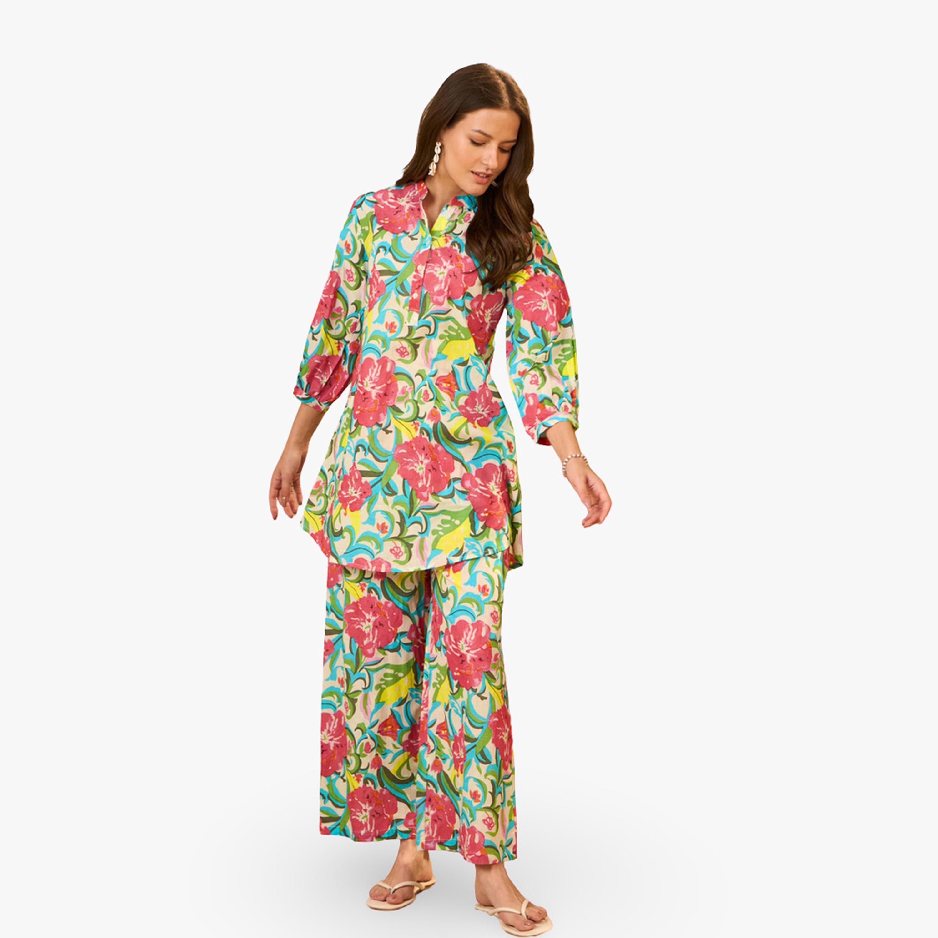 Imana X Styli Floral Printed Pure Cotton Top and Palazzo Co-Ords-women-clothing-coordsets-image-1