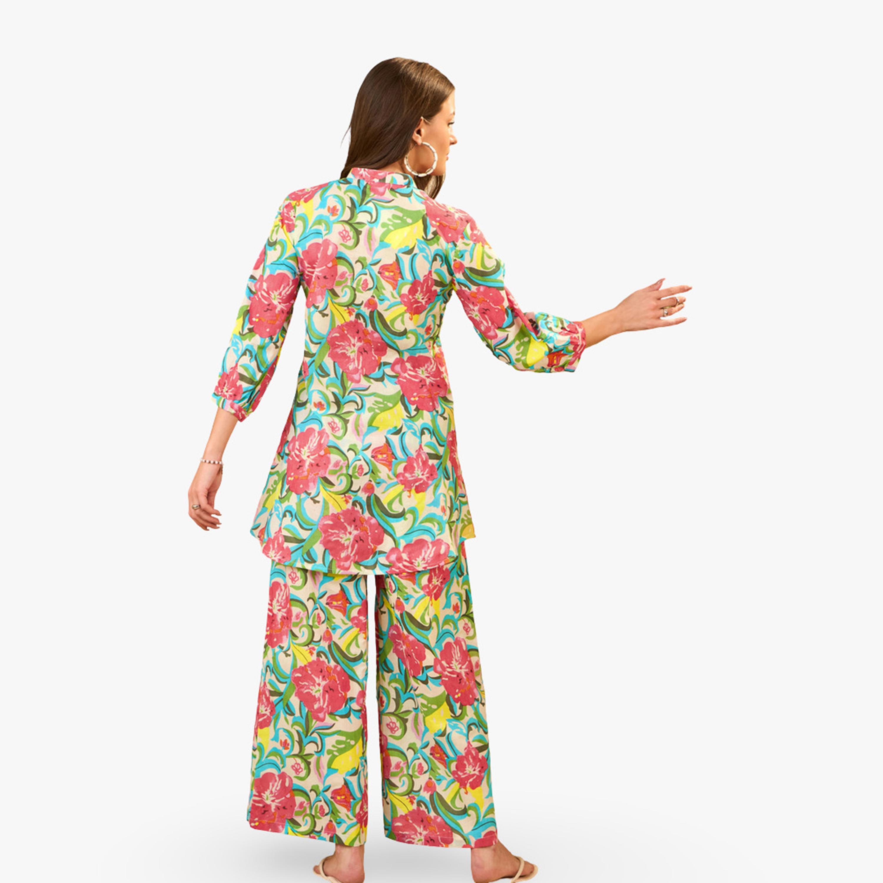 Imana X Styli Floral Printed Pure Cotton Top and Palazzo Co-Ords-women-clothing-coordsets-image-2