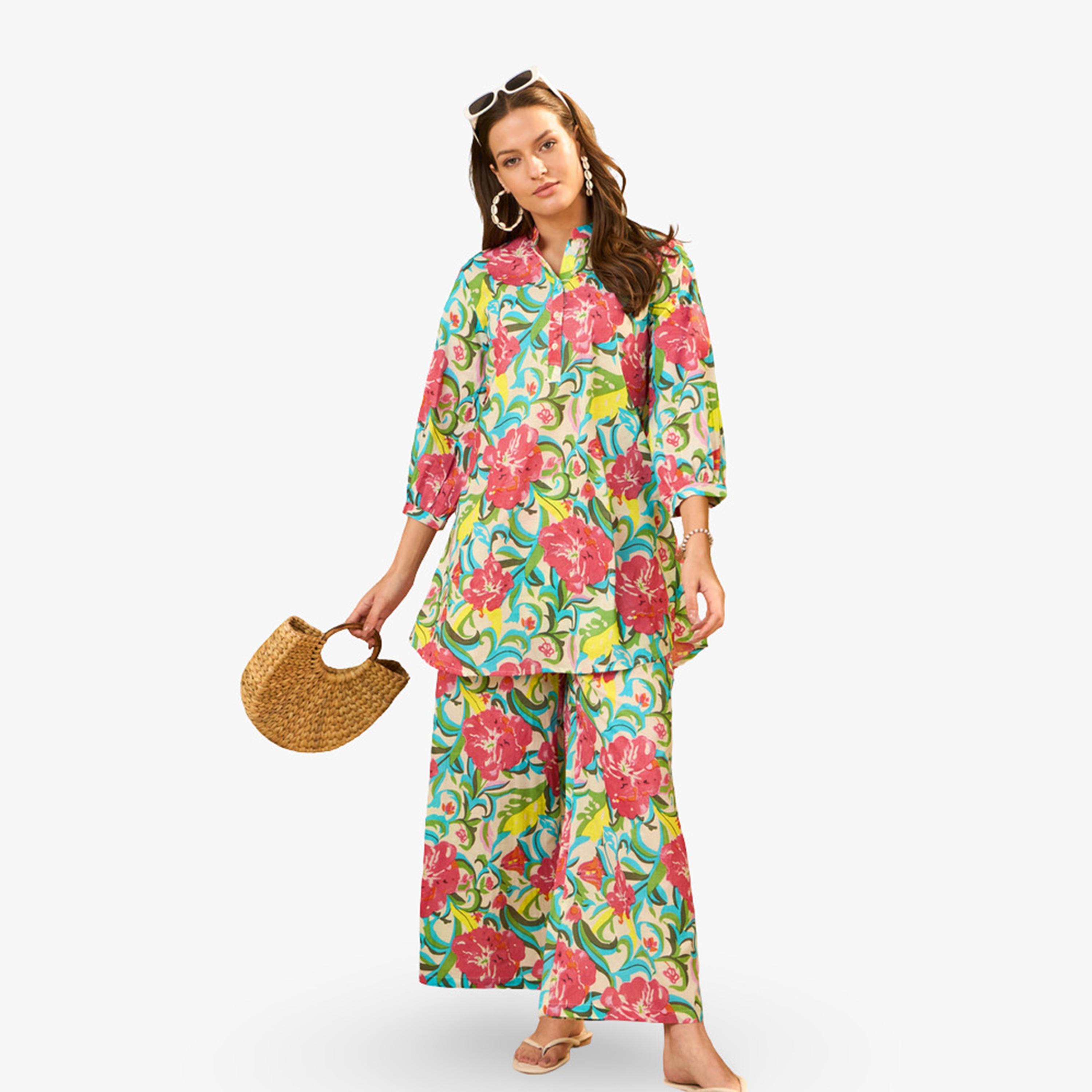 Imana X Styli Floral Printed Pure Cotton Top and Palazzo Co-Ords-women-clothing-coordsets-image-5