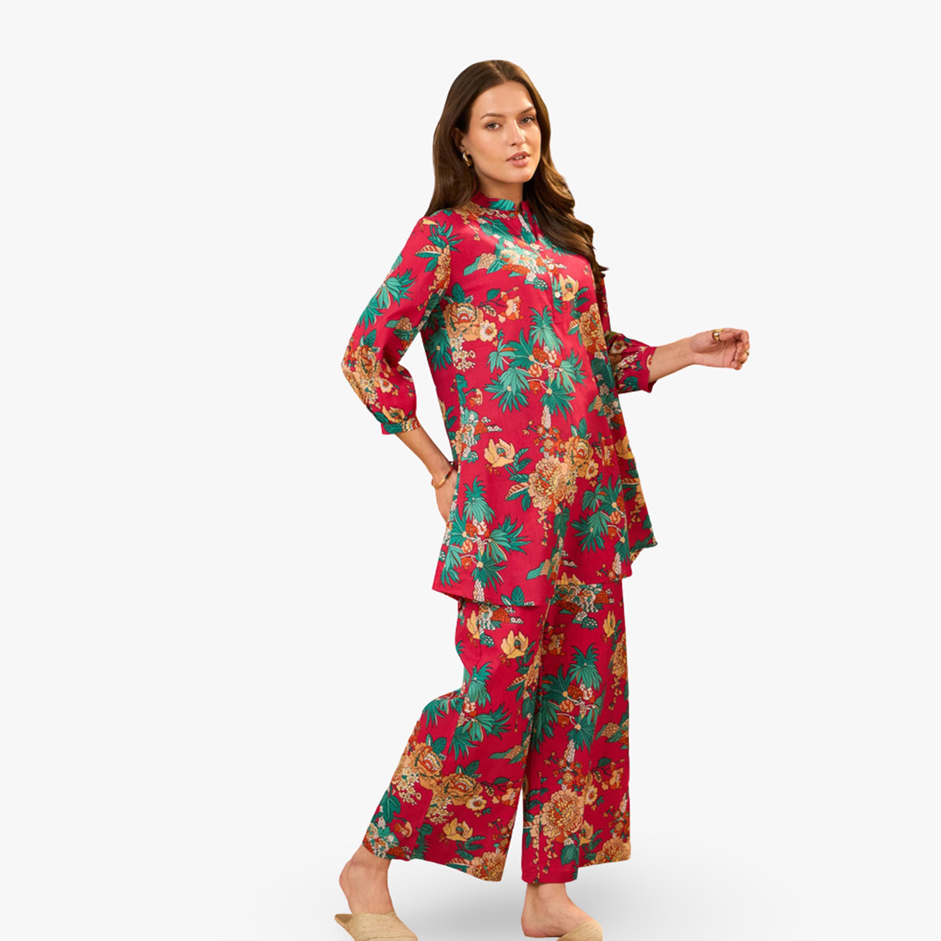 Imana X Styli Pink Floral Printed Pure Cotton Top and Palazzo Co-Ords-women-clothing-coordsets-image-3