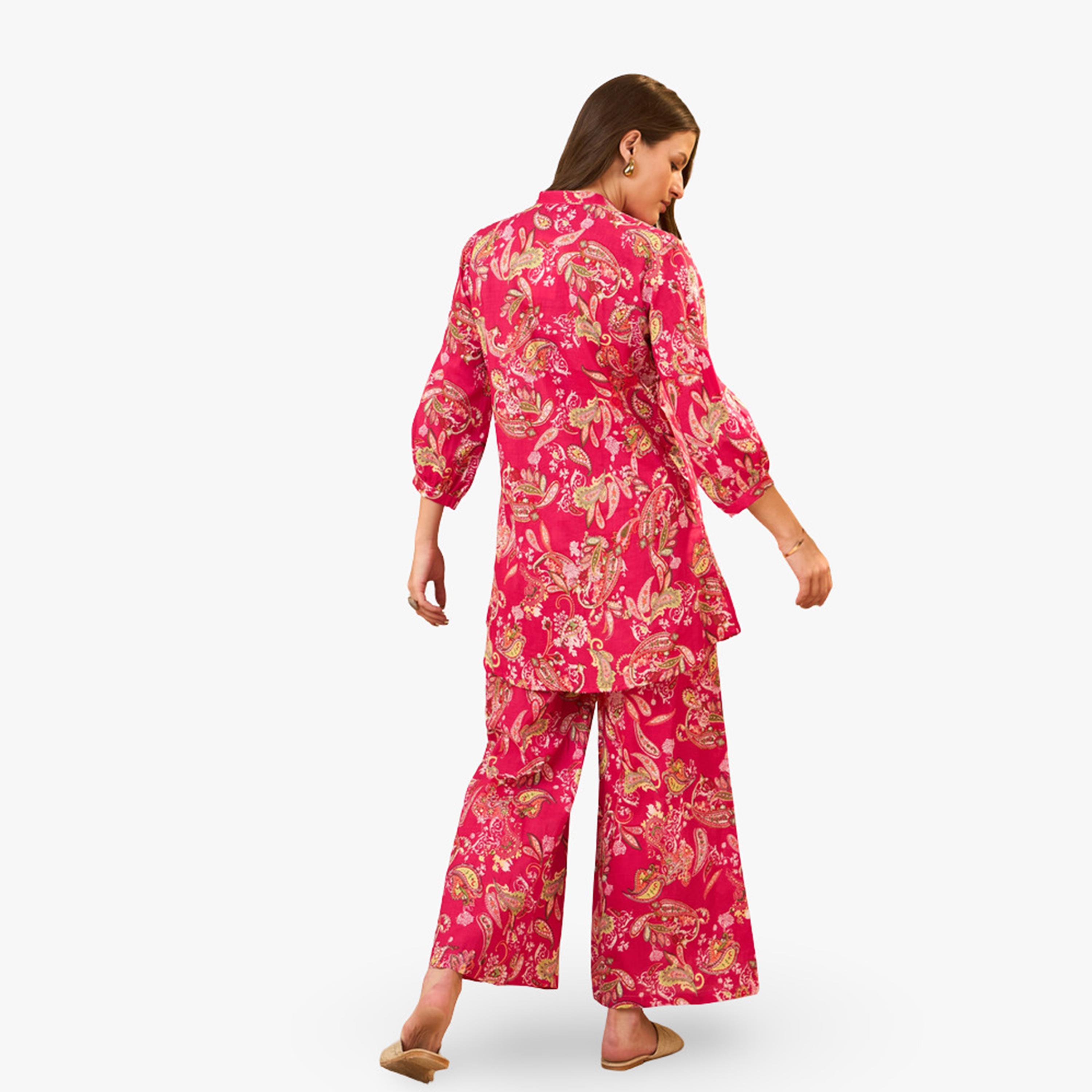 Imana X Styli Pink Floral Printed Pure Cotton Top and Palazzo Co-Ords-women-clothing-coordsets-image-2