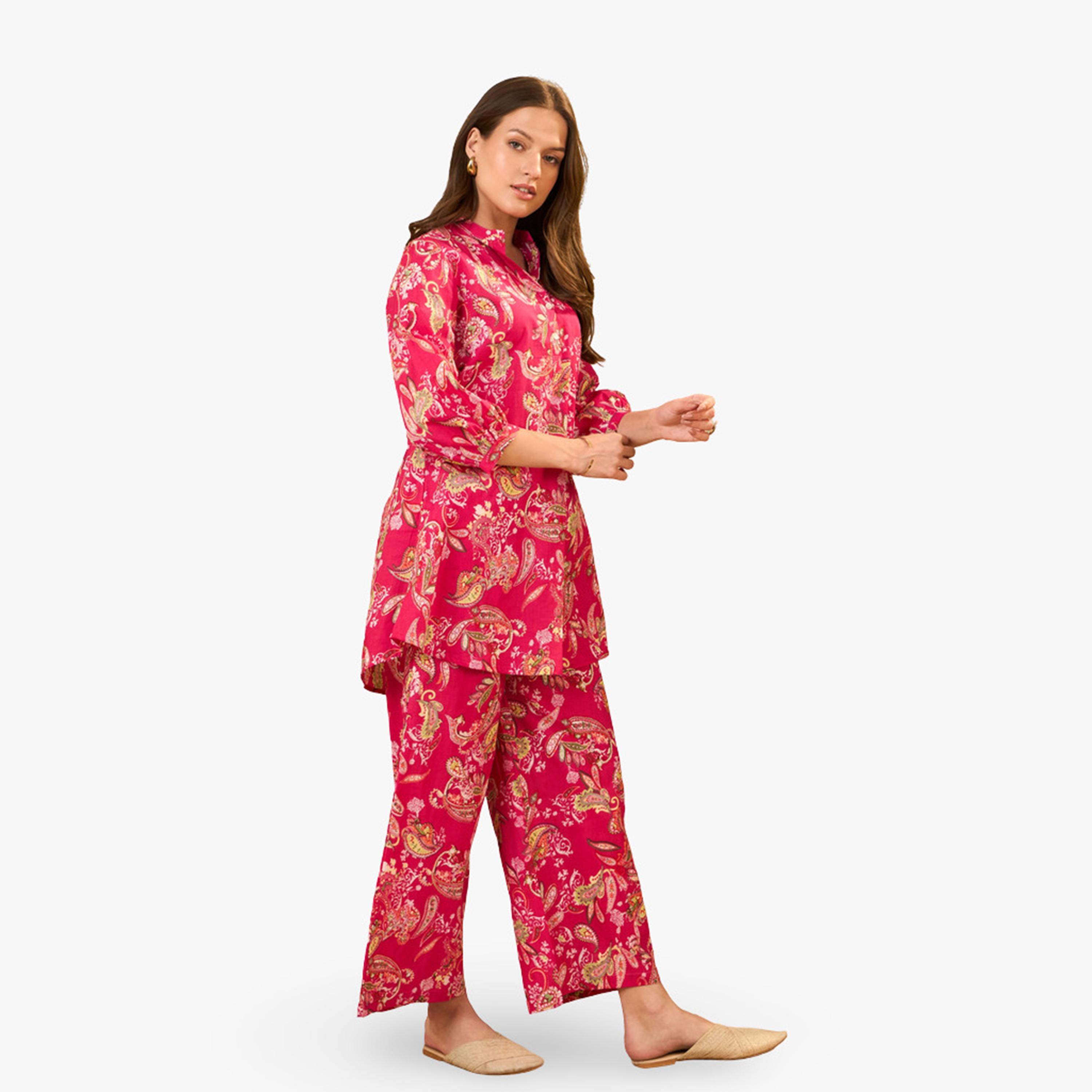 Imana X Styli Pink Floral Printed Pure Cotton Top and Palazzo Co-Ords-women-clothing-coordsets-image-3