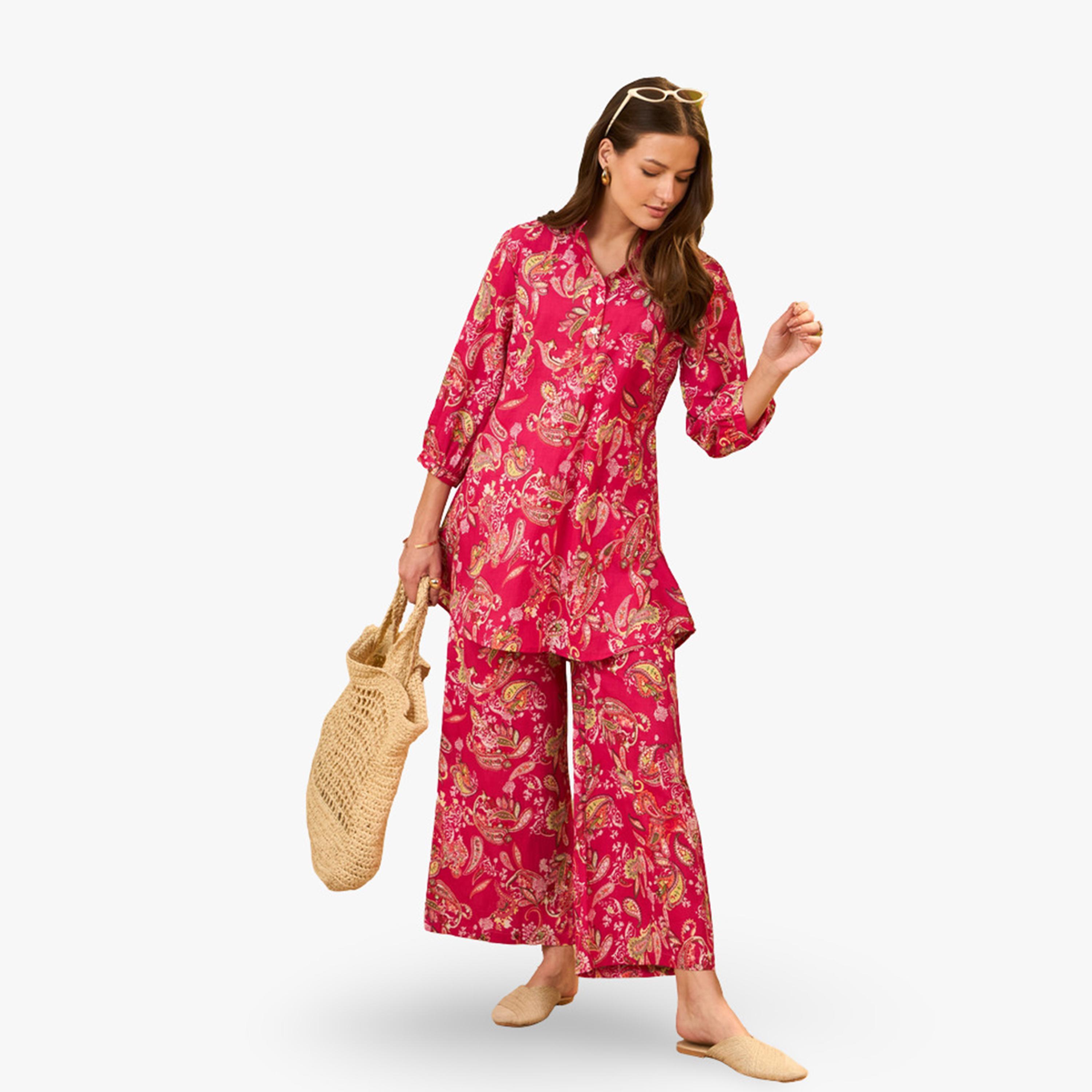 Imana X Styli Pink Floral Printed Pure Cotton Top and Palazzo Co-Ords-women-clothing-coordsets-image-4
