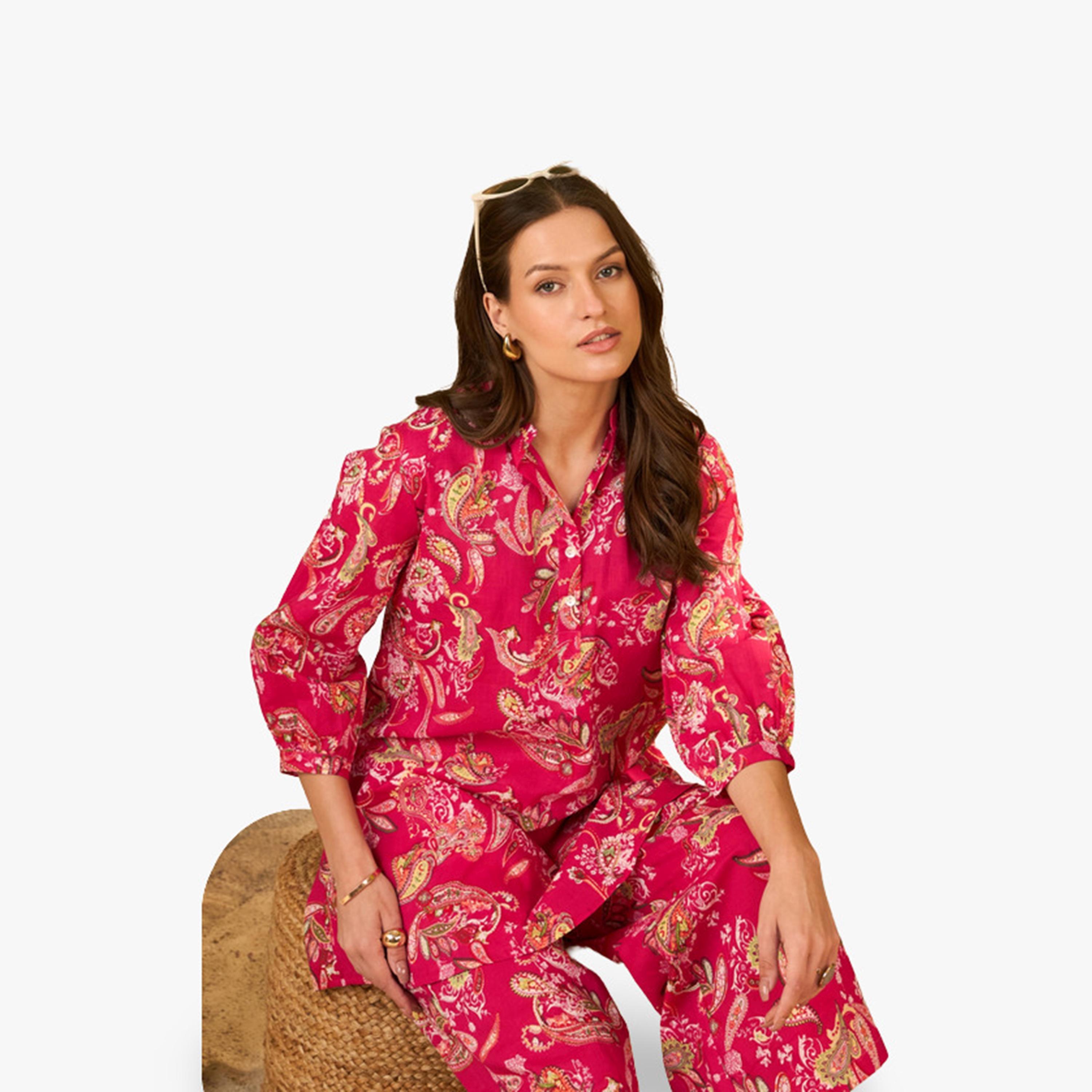 Imana X Styli Pink Floral Printed Pure Cotton Top and Palazzo Co-Ords-women-clothing-coordsets-image-5