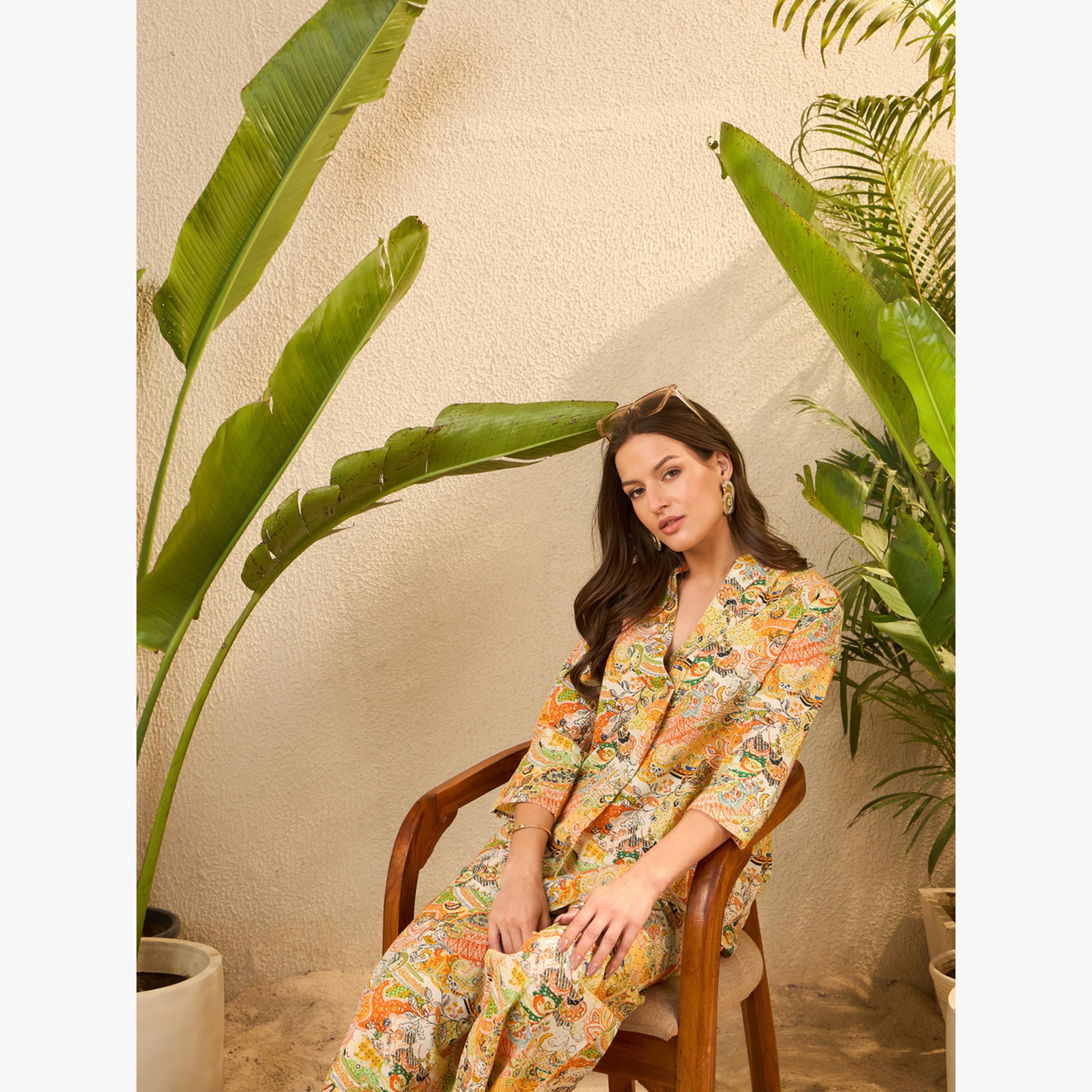 Imana X Styli Yellow Printed Pure Cotton Top and Trousers Co-Ords-women-clothing-coordsets-image-5