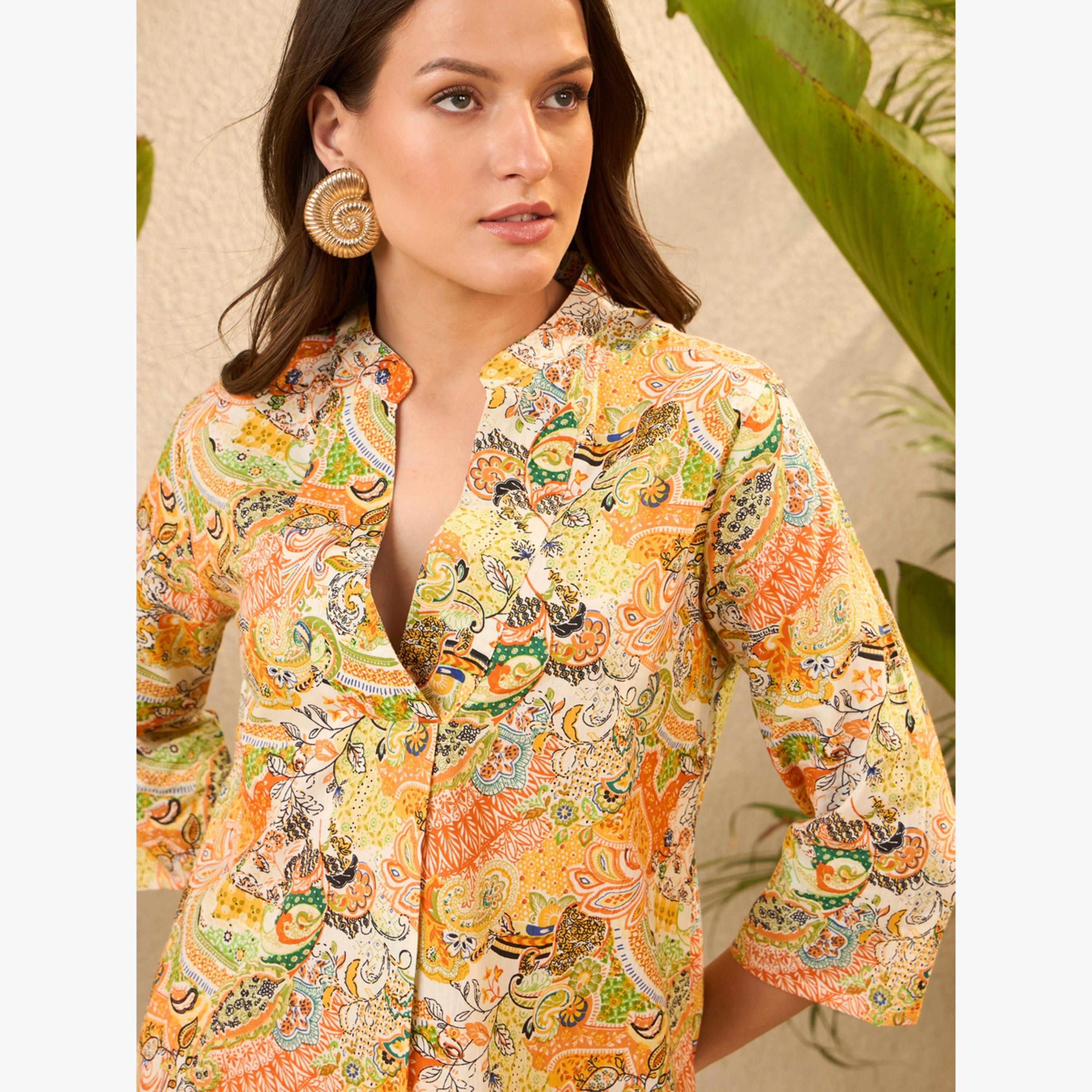 طقم منسق من بلوزة وبنطال قطن خالص مطبوع-women-clothing-coordsets-image-6