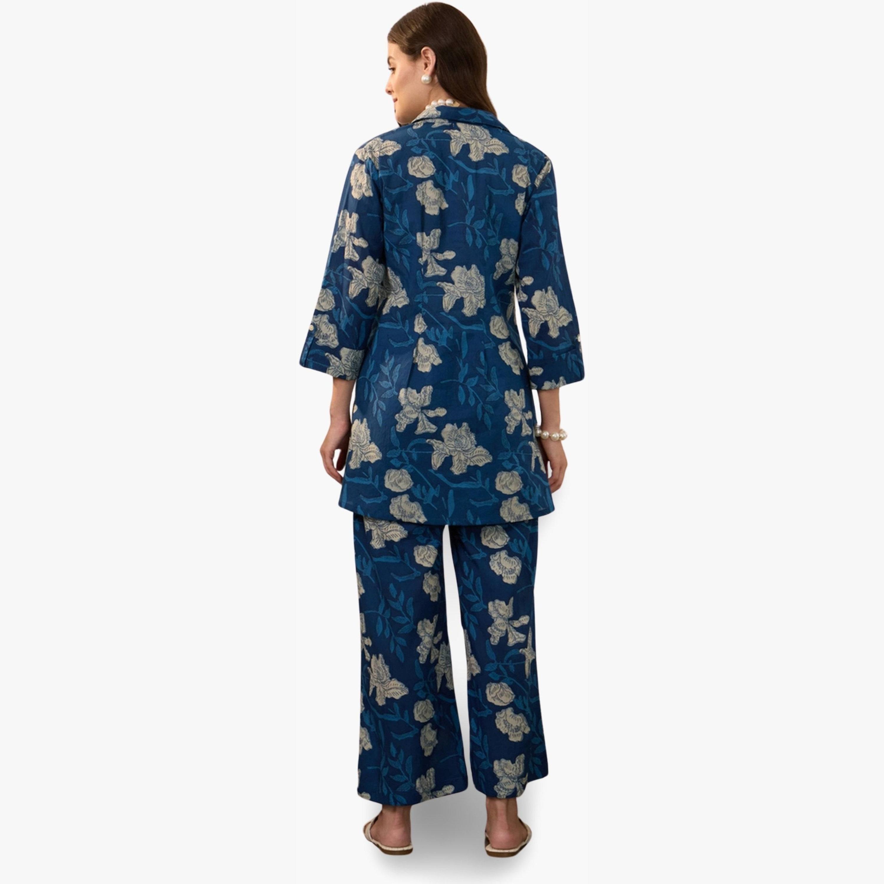 Imana X Styli Blue Printed Pure Cotton Top with Trousers Co-Ords-women-clothing-coordsets-image-2