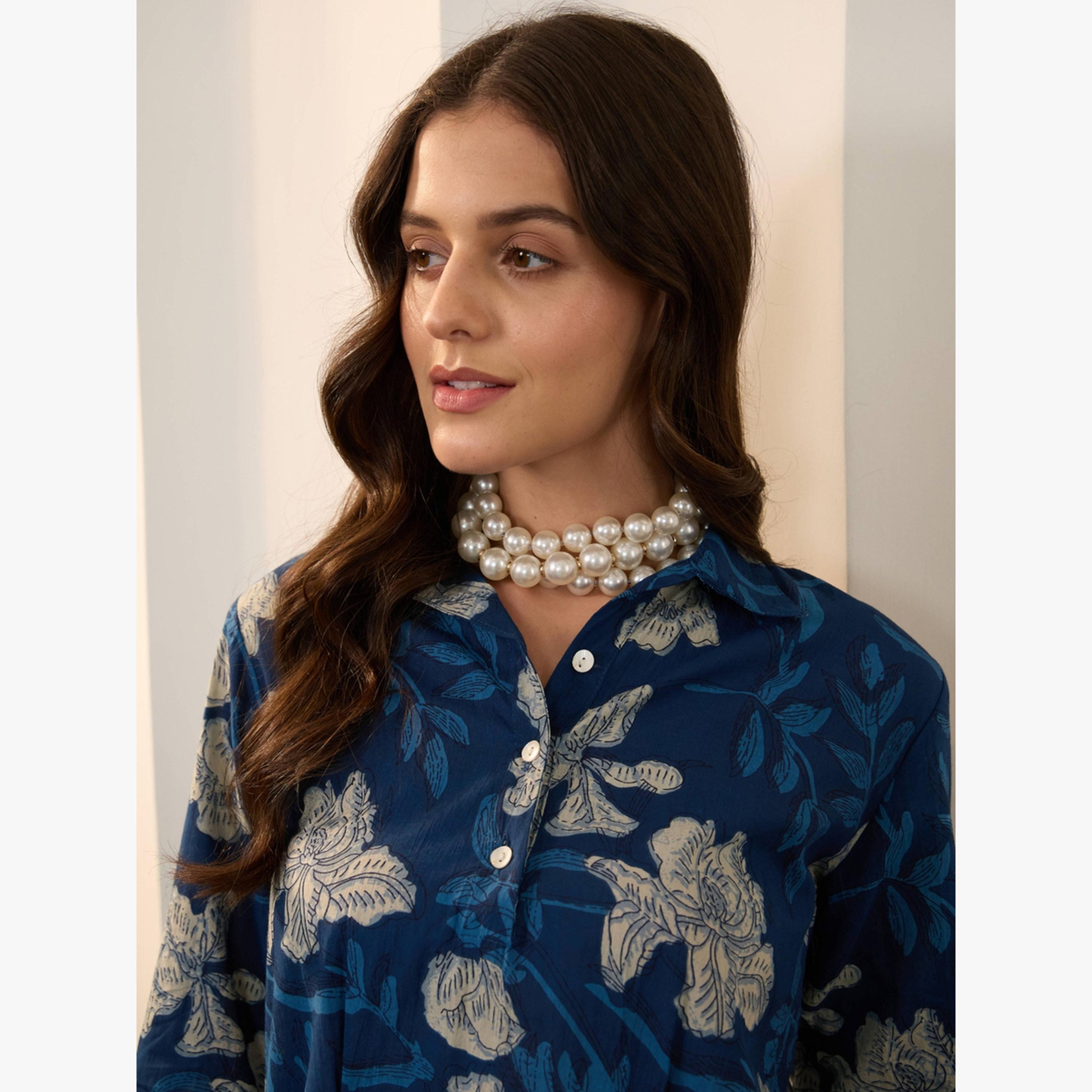 طقم منسق من بلوزة مع بنطال قطن خالص مطبوع-women-clothing-coordsets-image-5