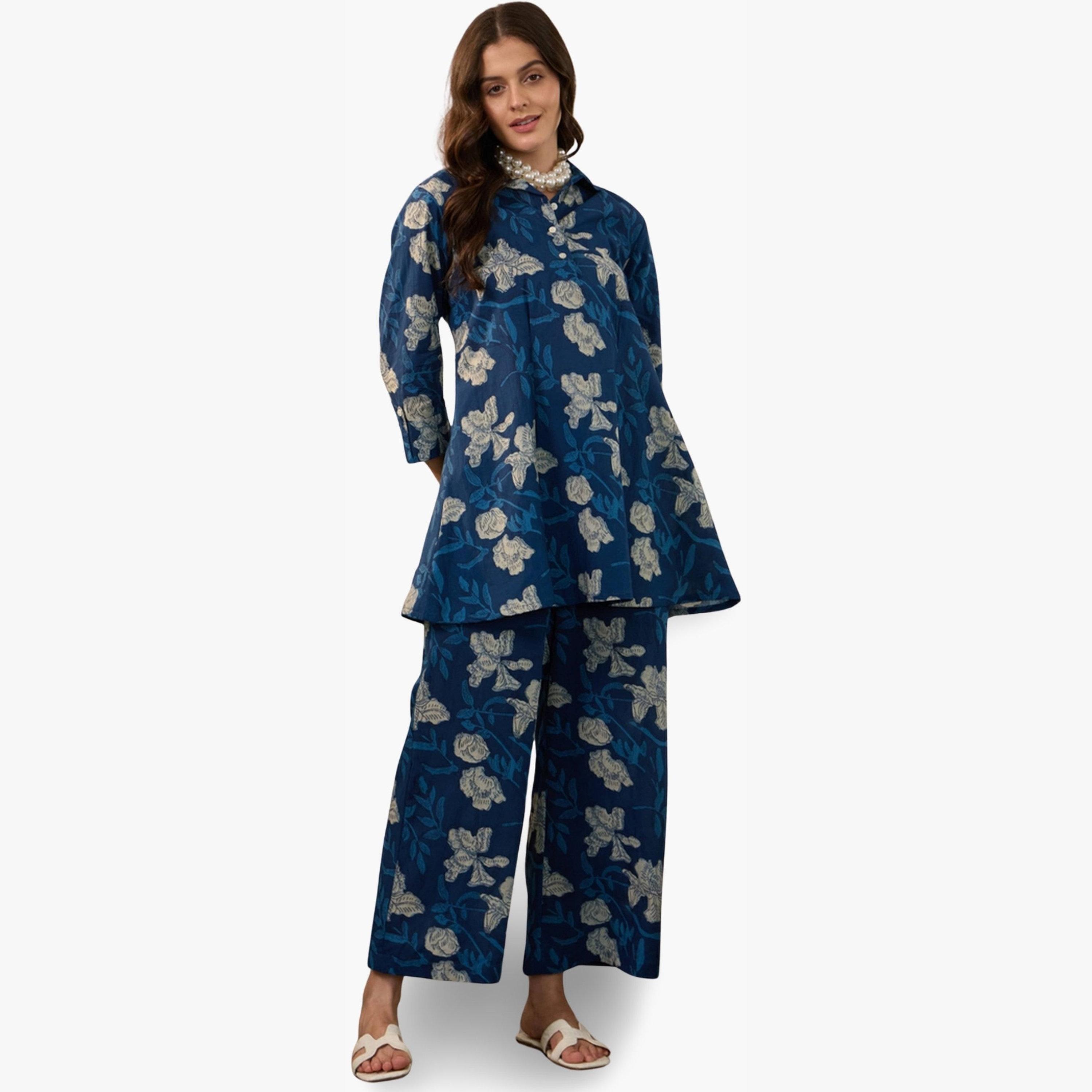 طقم منسق من بلوزة مع بنطال قطن خالص مطبوع-women-clothing-coordsets-image-6