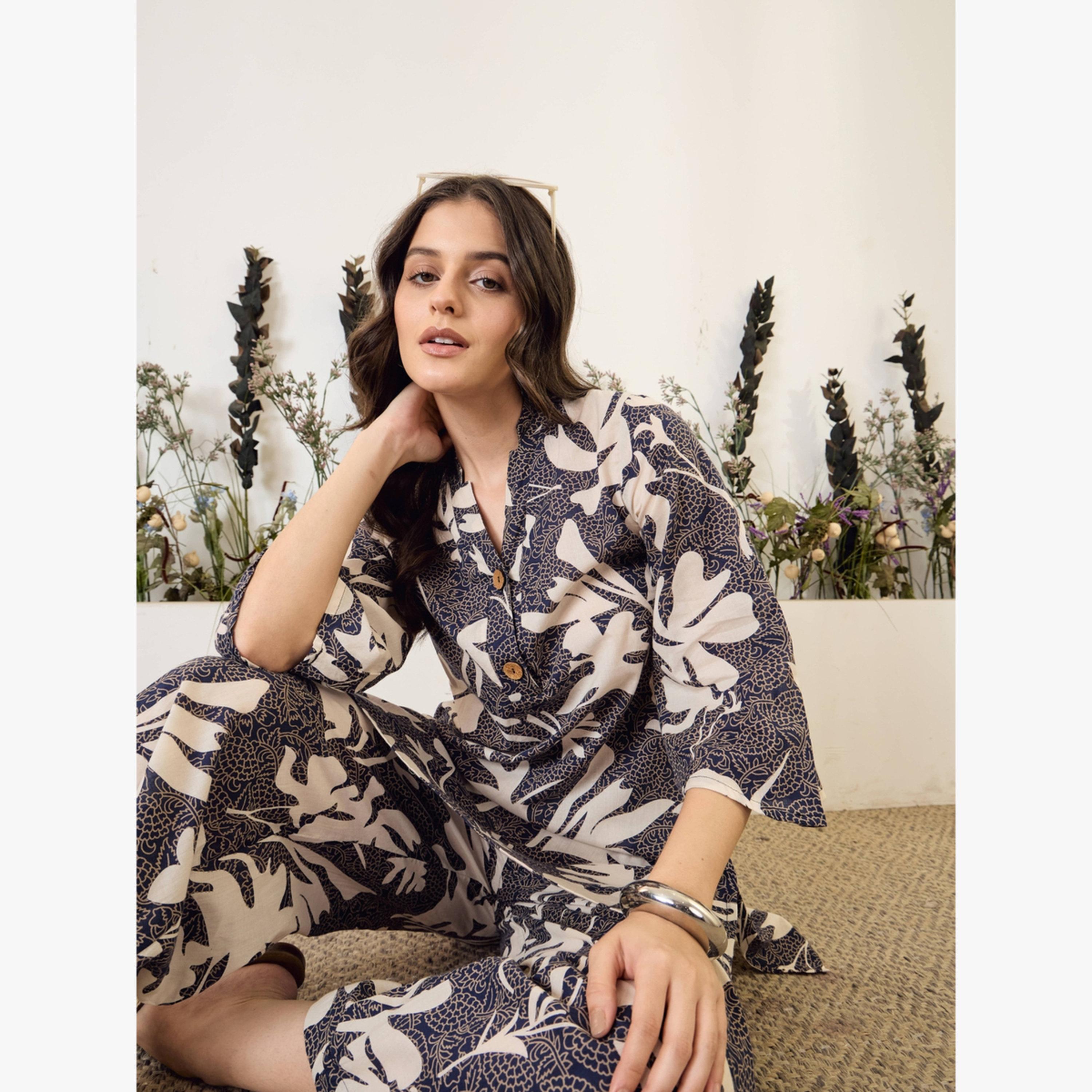 Imana X Styli Black Printed Pure Cotton Top with Trousers Co-Ords-women-clothing-coordsets-image-5