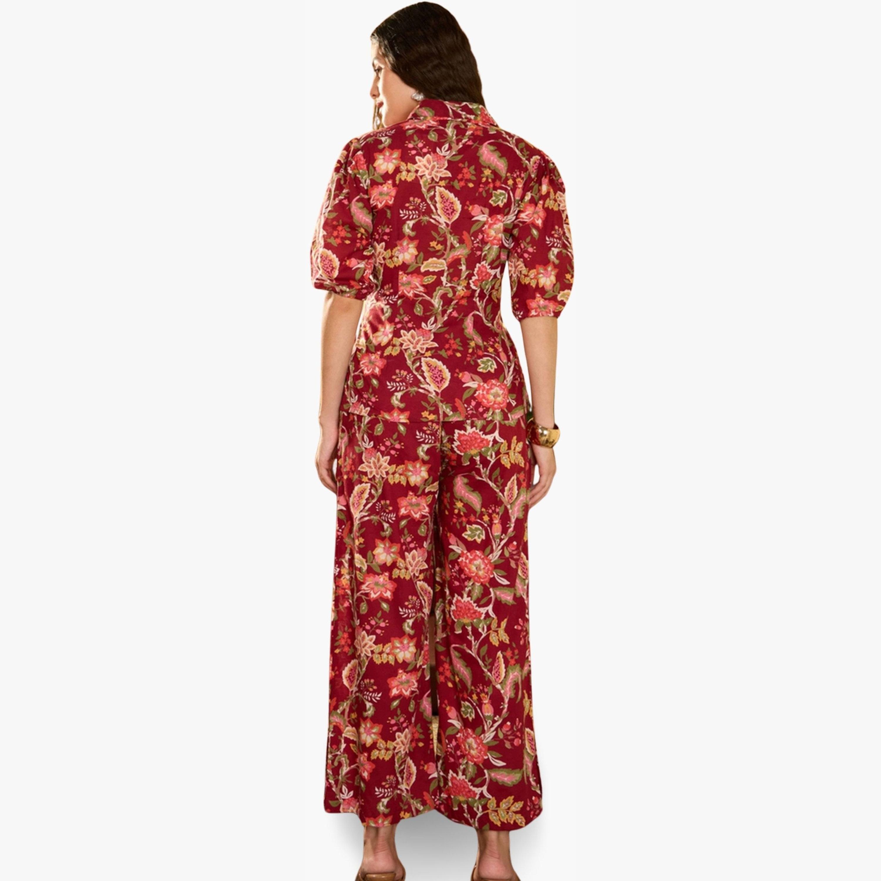 طقم منسق من قميص مع بنطال قطن خالص بطبعة زهور-women-clothing-coordsets-image-2