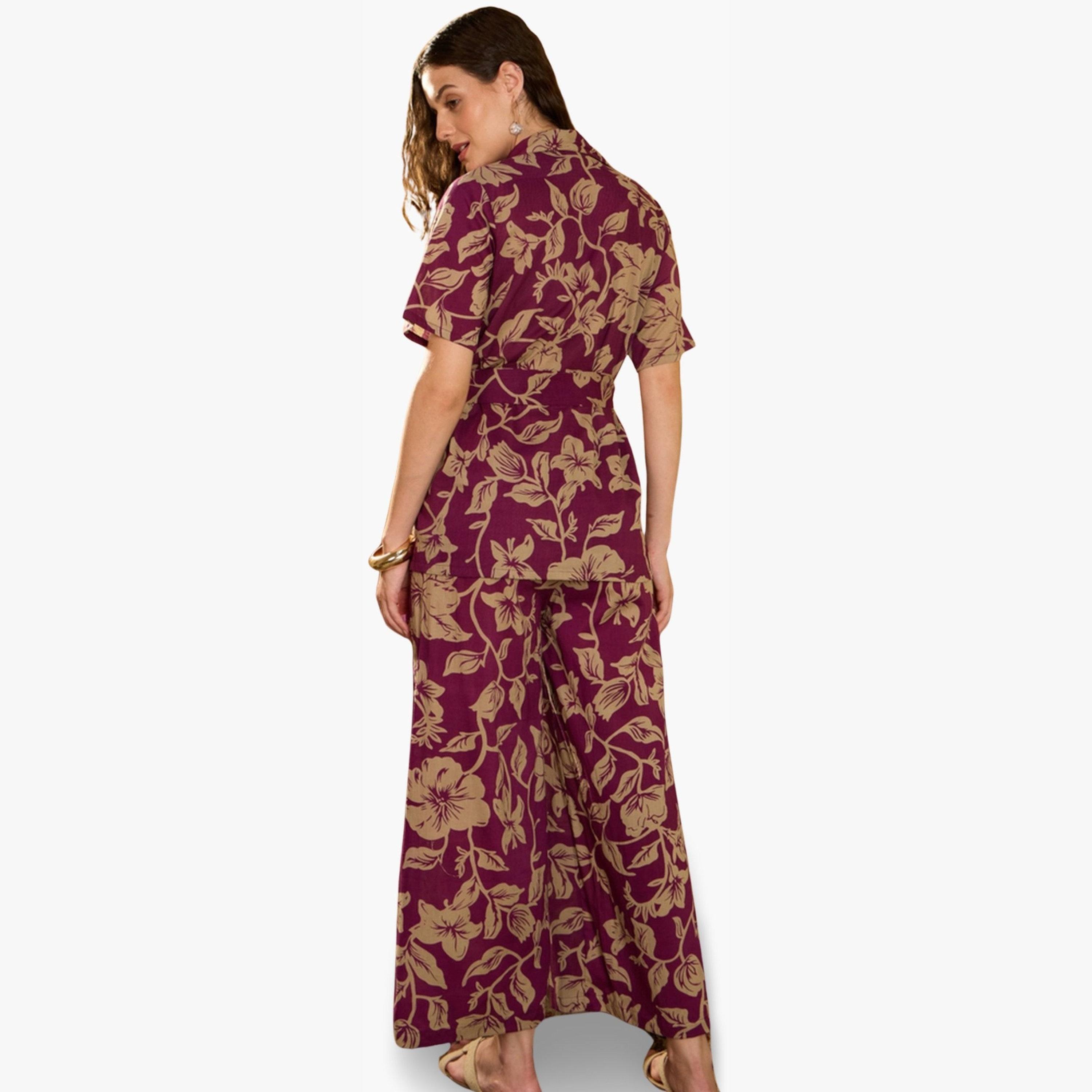 طقم منسق من قميص مع بنطال قطن خالص بطبعة زهور-women-clothing-coordsets-image-2