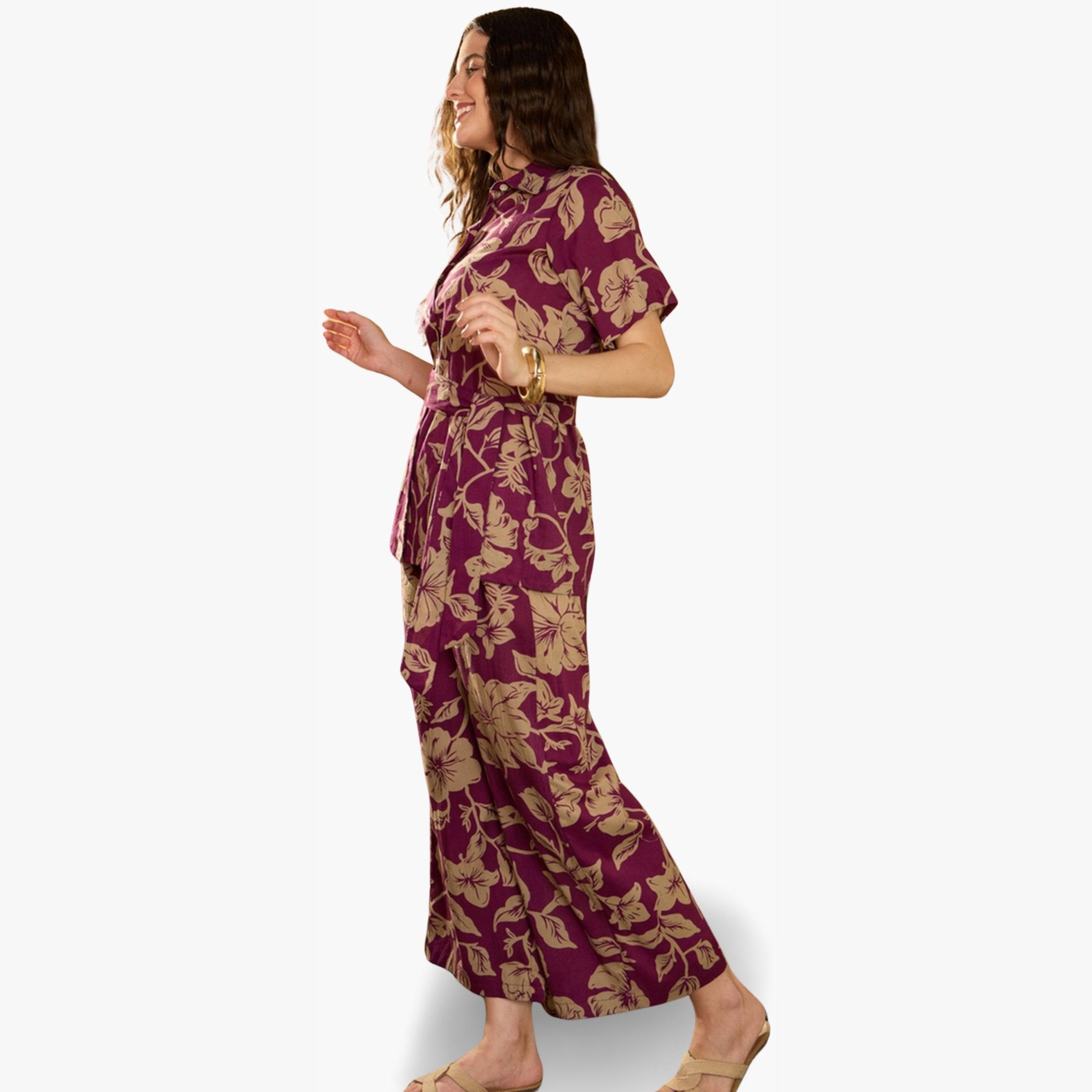 طقم منسق من قميص مع بنطال قطن خالص بطبعة زهور-women-clothing-coordsets-image-3